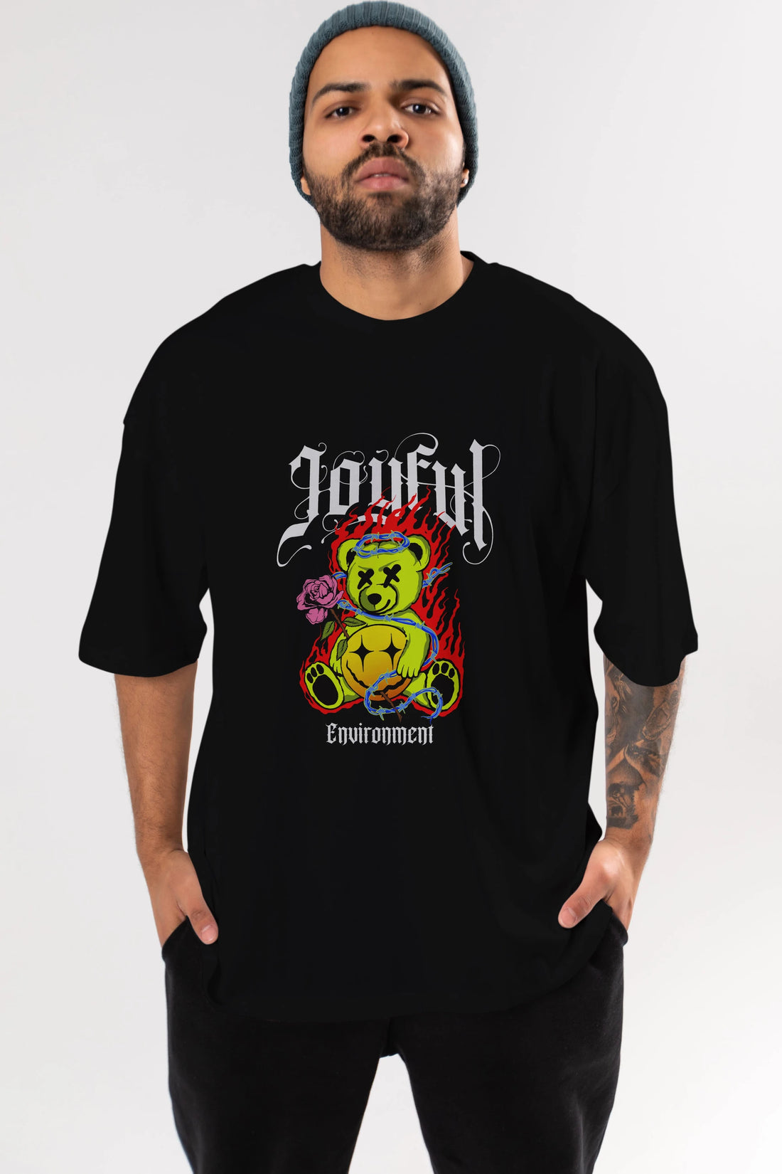Joyful Bear Ön Baskılı Oversize t-shirt Erkek Kadın Unisex
