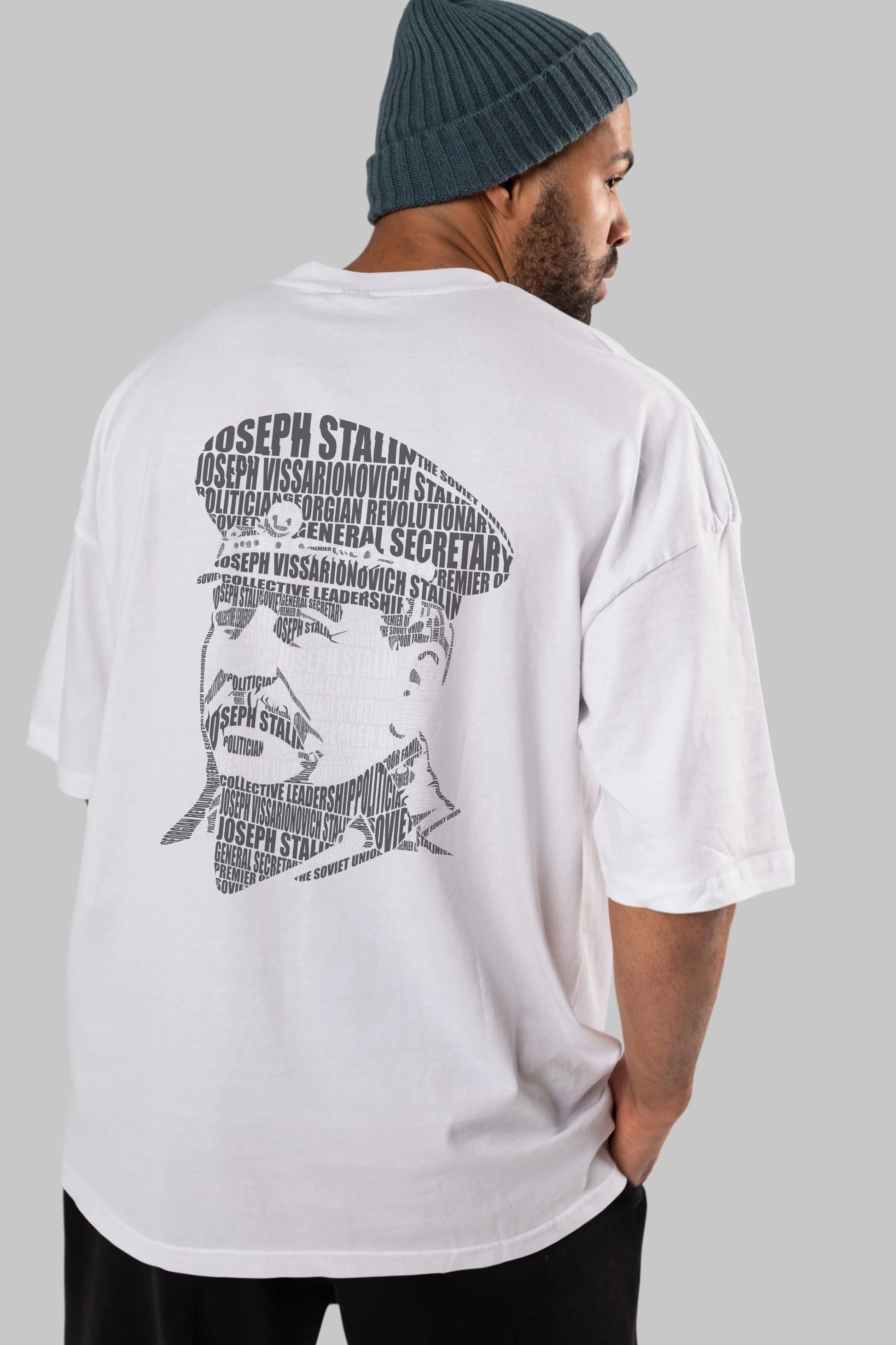 Joseph Stalin Calligram Arka Baskılı Oversize t-shirt %100 pamuk Erkek Kadın Unisex