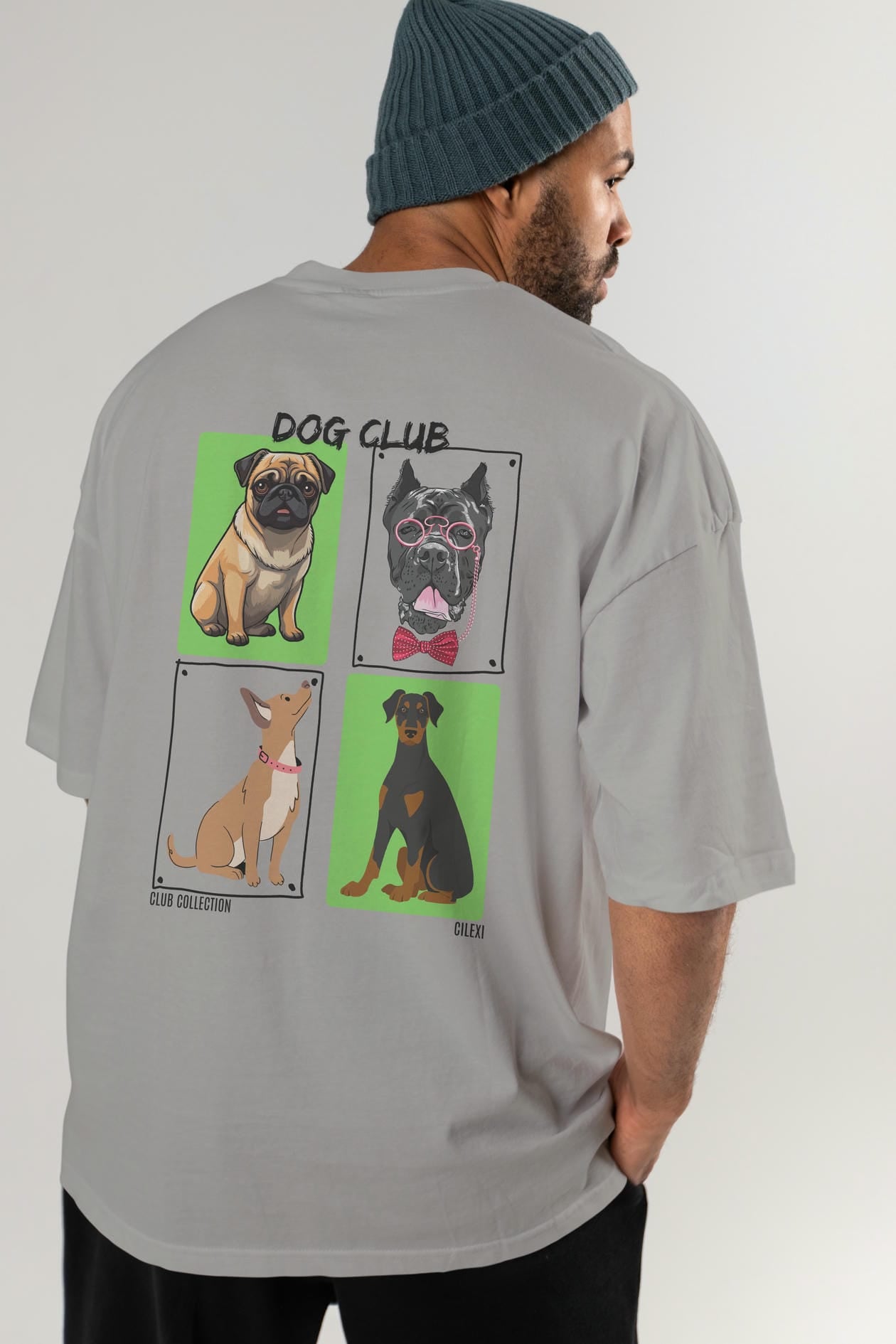 Dog Club Arka Baskılı Oversize t-shirt Erkek Kadın %100 Pamuk Bisiklet Yaka tişort