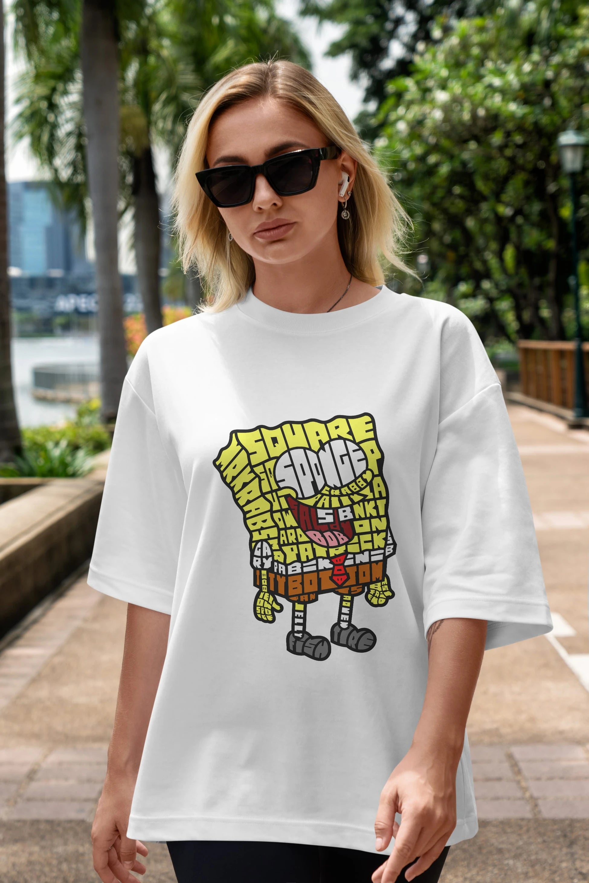 Yellow Sponge Ön Baskılı Oversize t-shirt %100 pamuk Erkek Kadın Unisex