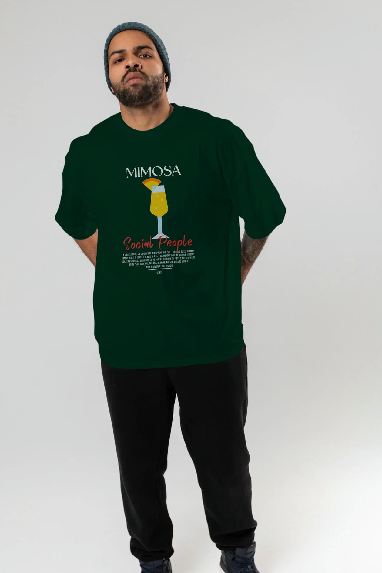 Mimosa Kokteyl Serisi ön Baskılı Oversize t-shirt Erkek Kadın %100 Pamuk Bisiklet Yaka tişort