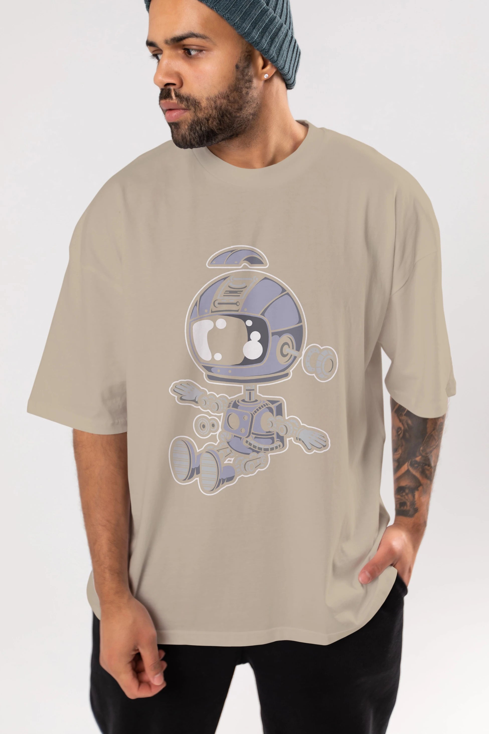 Astronaut Robot Ön Baskılı Oversize t-shirt Erkek Kadın Unisex