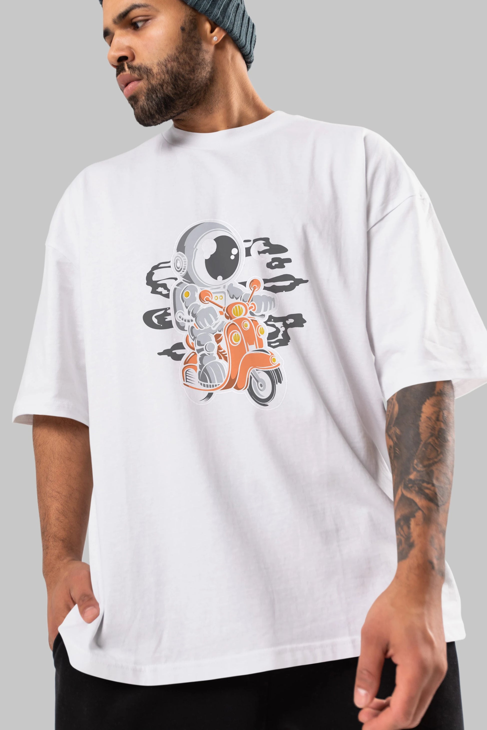 Astronaut Scooter Ön Baskılı Oversize t-shirt Erkek Kadın Unisex