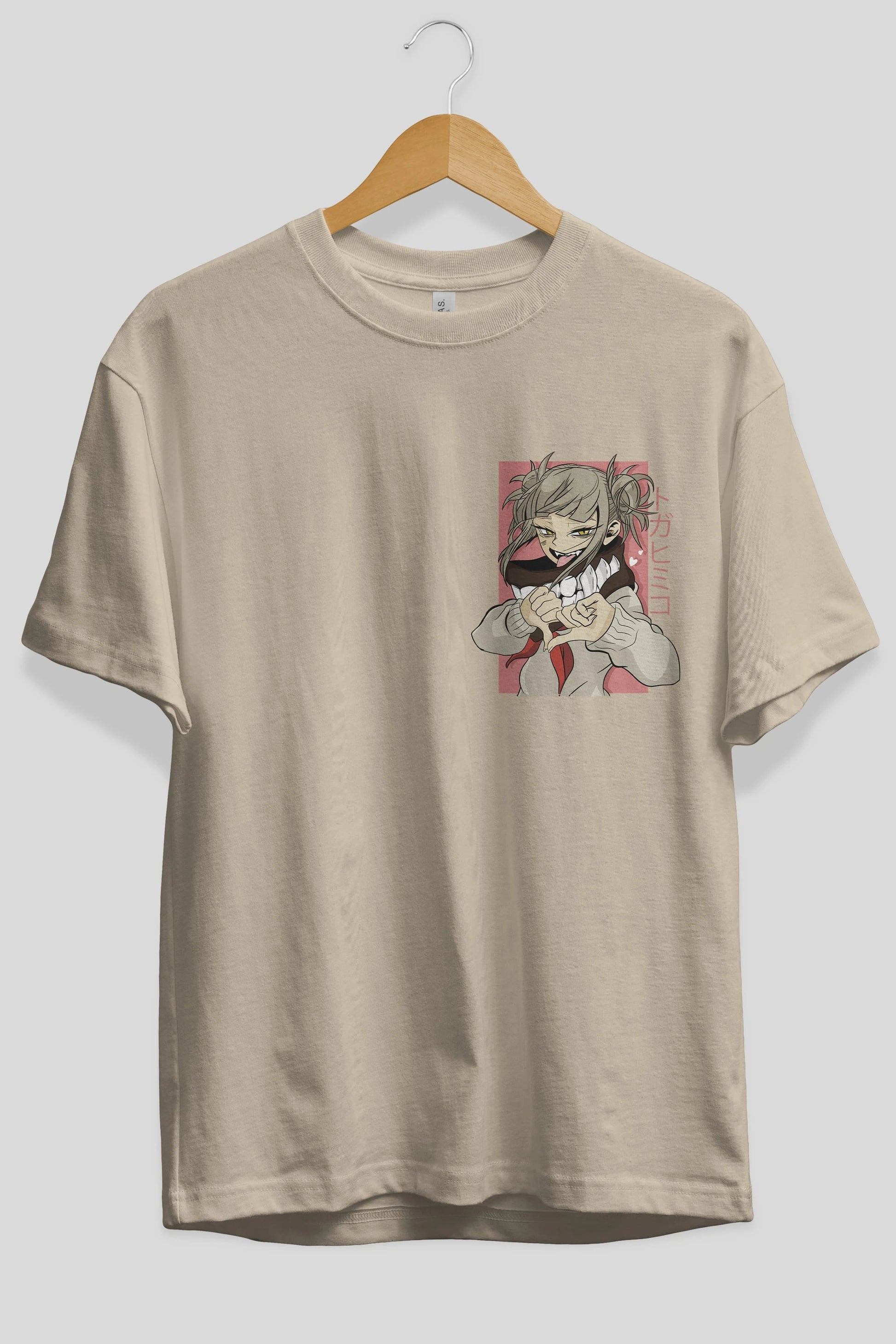 Himiko Toga Ön Sol Baskılı Oversize t-shirt Erkek Kadın Unisex %100 Pamuk Bisiklet Yaka tişort