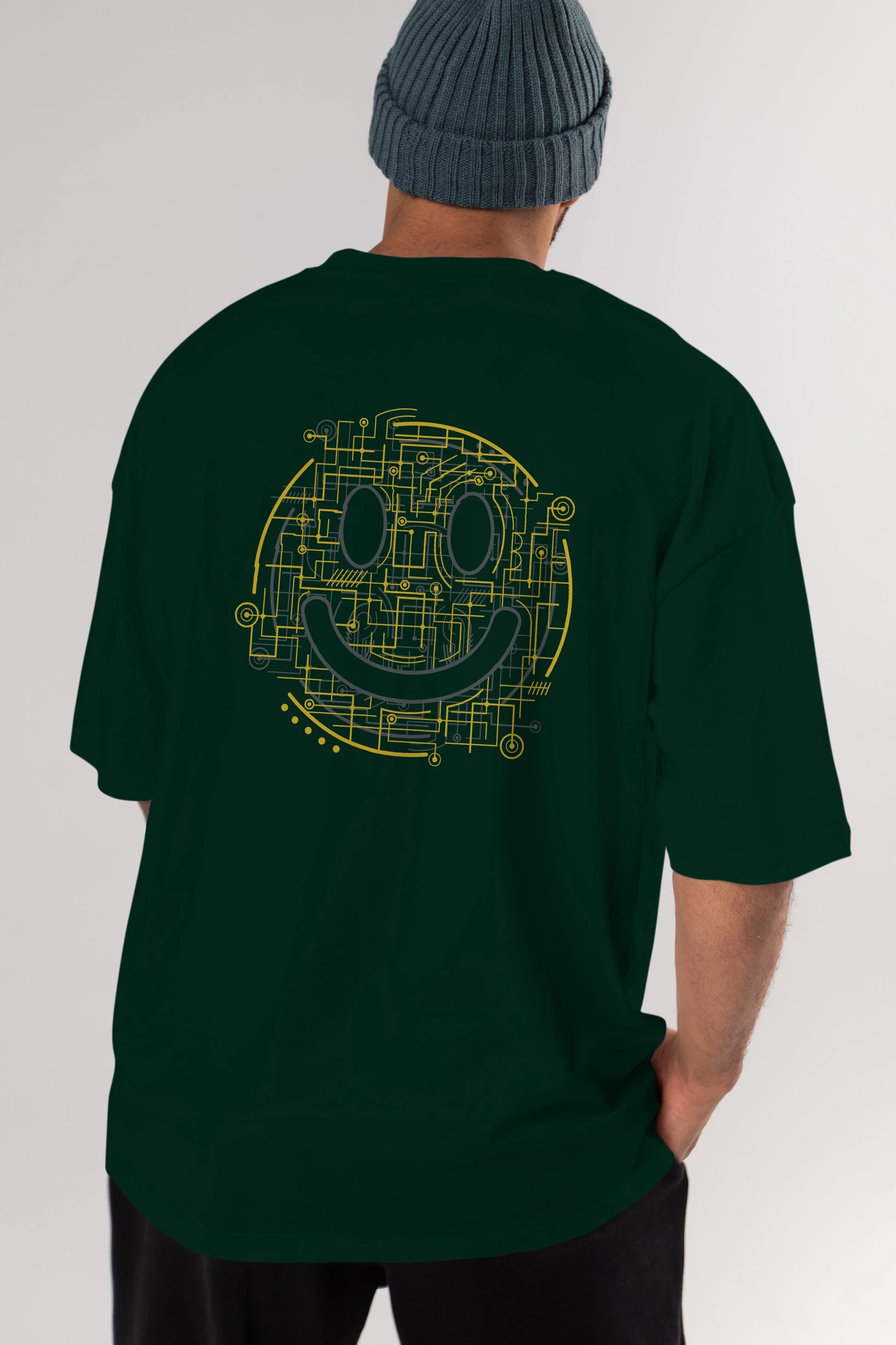 Electric Smiley Arka Baskılı Oversize t-shirt %100 pamuk Erkek Kadın Unisex