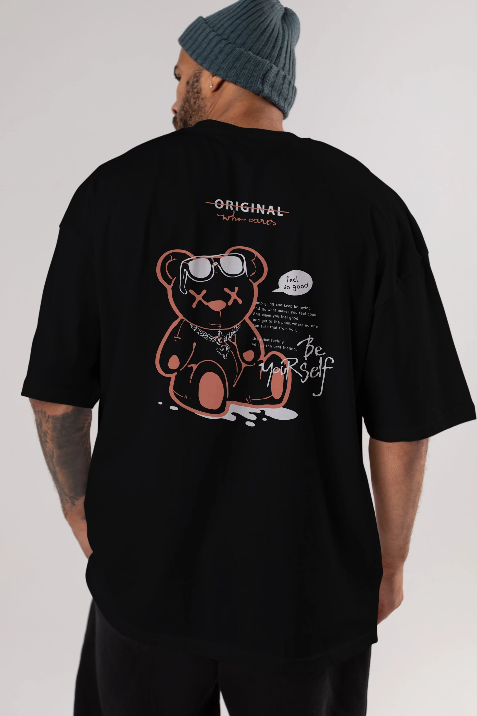 Feel So Good Bear Arka Baskılı Oversize t-shirt Erkek Kadın Unisex