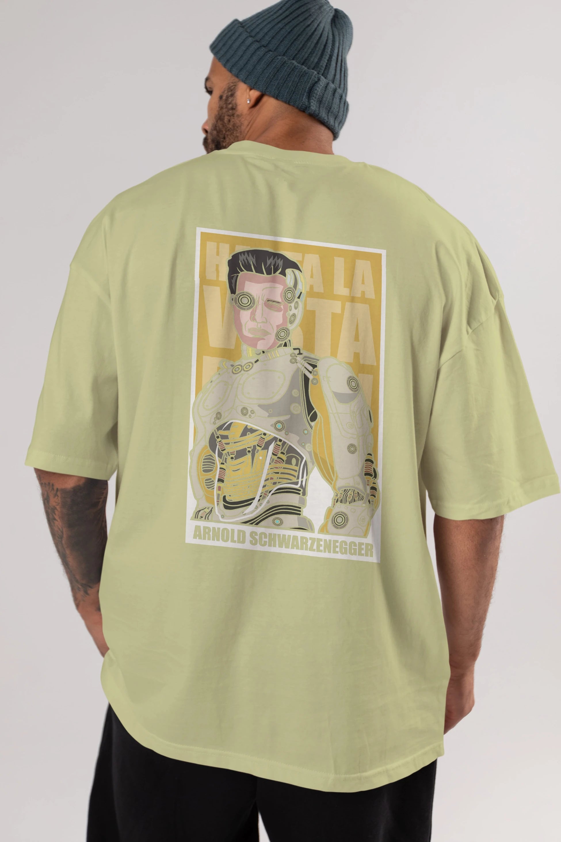 Arnold Robot Human Arka Baskılı Oversize t-shirt Erkek Kadın Unisex %100 Pamuk tişort