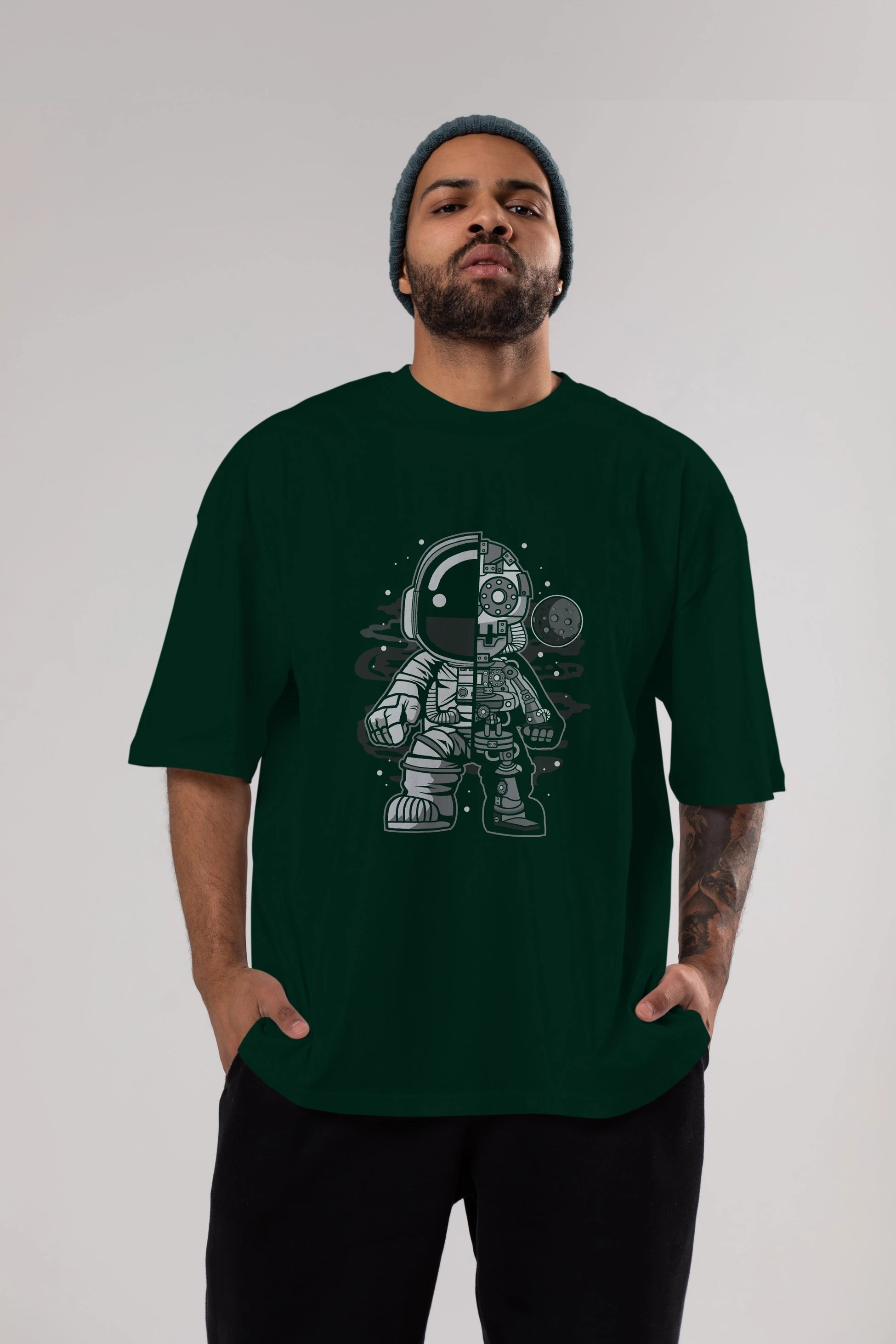 Astronaut Half Robot Ön Baskılı Oversize t-shirt Erkek Kadın Unisex