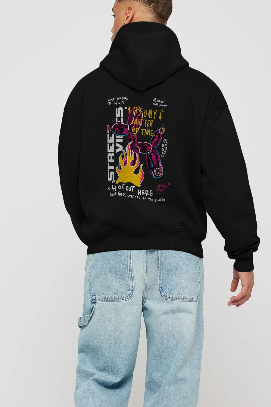 Street Vibes Arka Baskılı Hoodie Oversize Kapüşonlu Sweatshirt Erkek Kadın Unisex