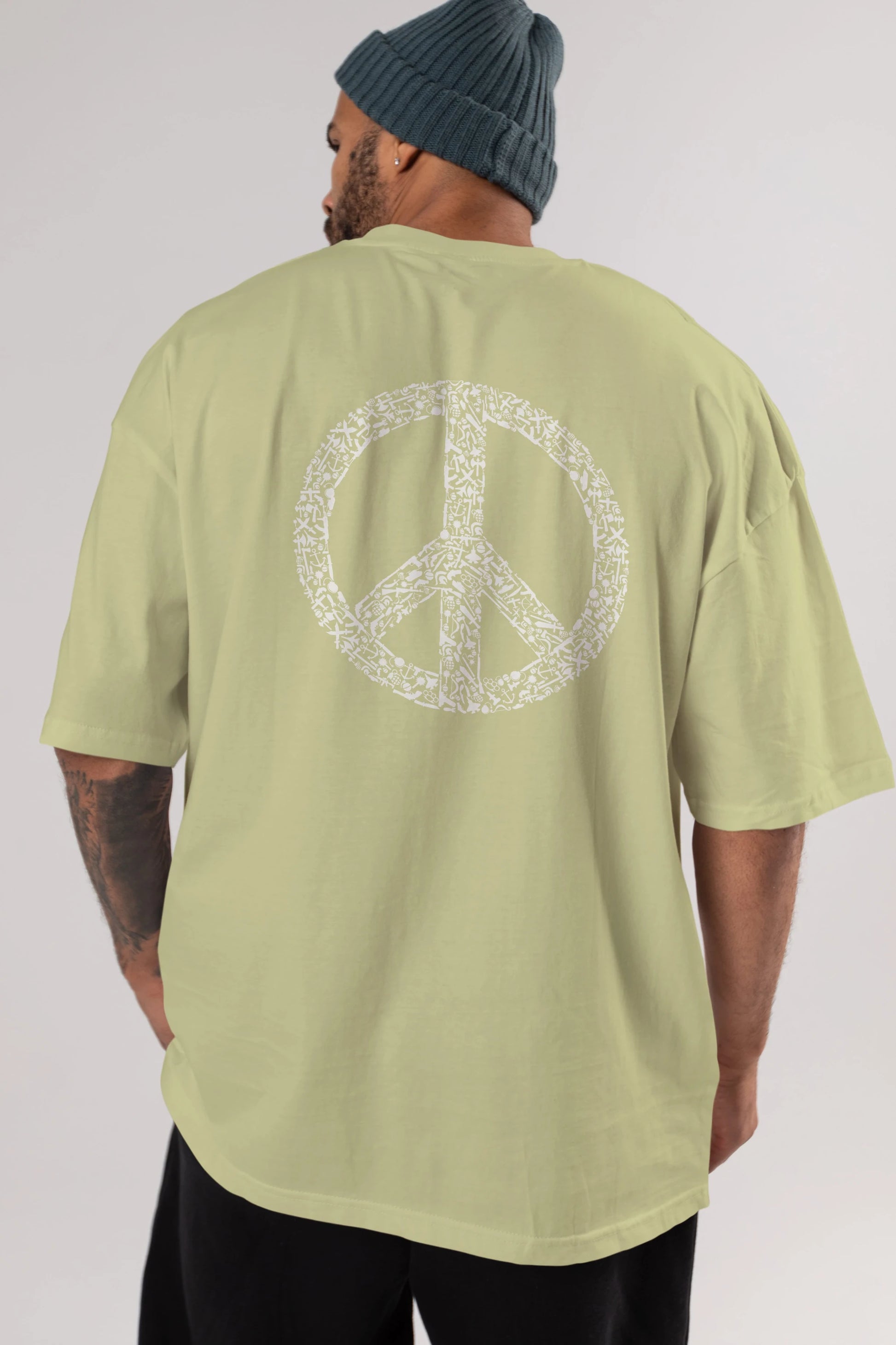 War Peace Arka Baskılı Oversize t-shirt %100 pamuk Erkek Kadın Unisex