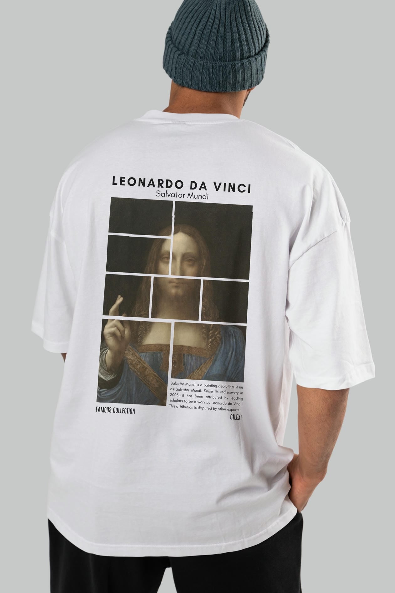 Salvador Mundi Arka Baskılı Oversize t-shirt Erkek Kadın Bisiklet Yaka Pamuk tişort