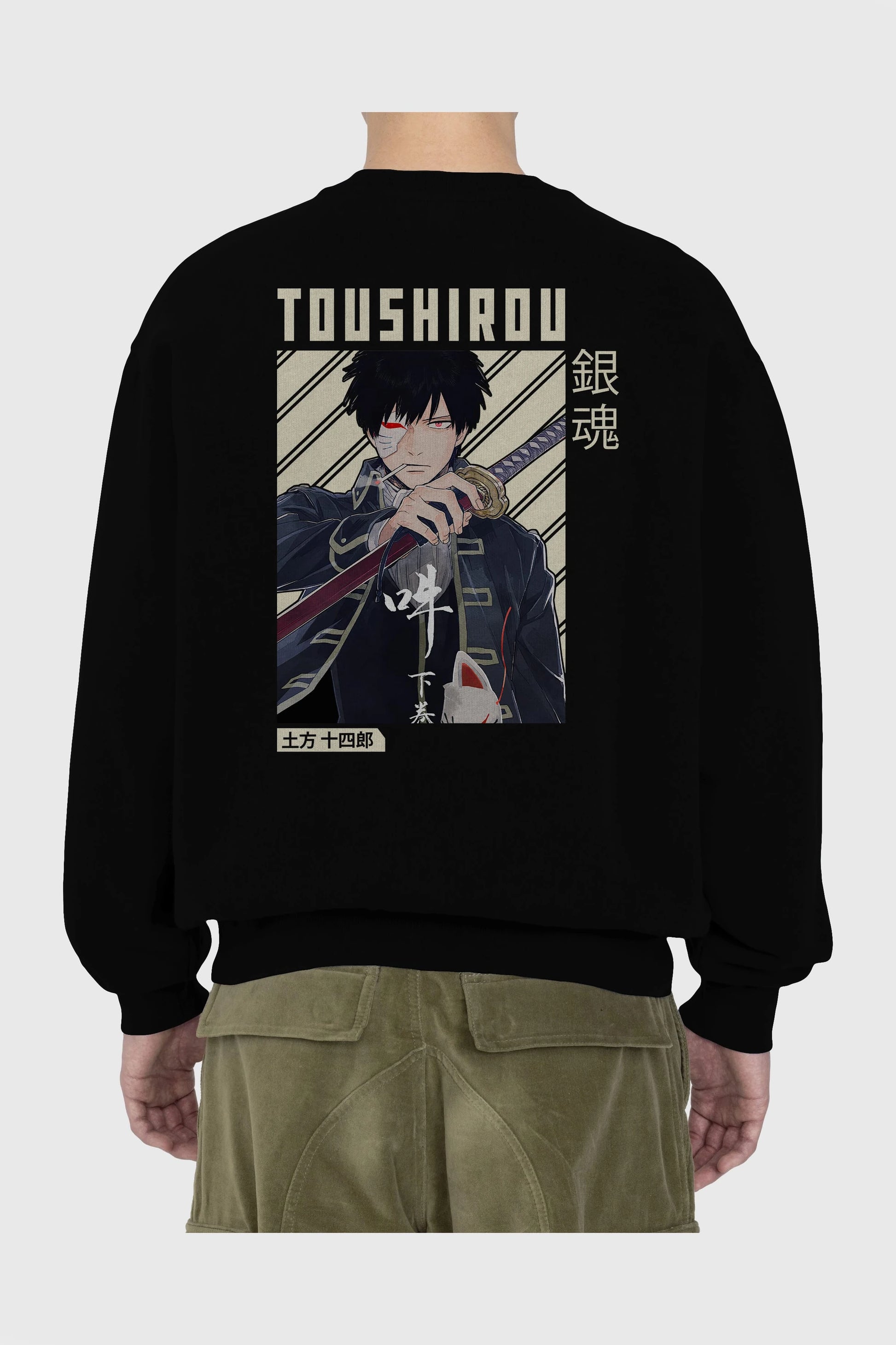 Toushirou Hijikata Anime Arka Baskılı Oversize Sweatshirt Erkek Kadın Unisex