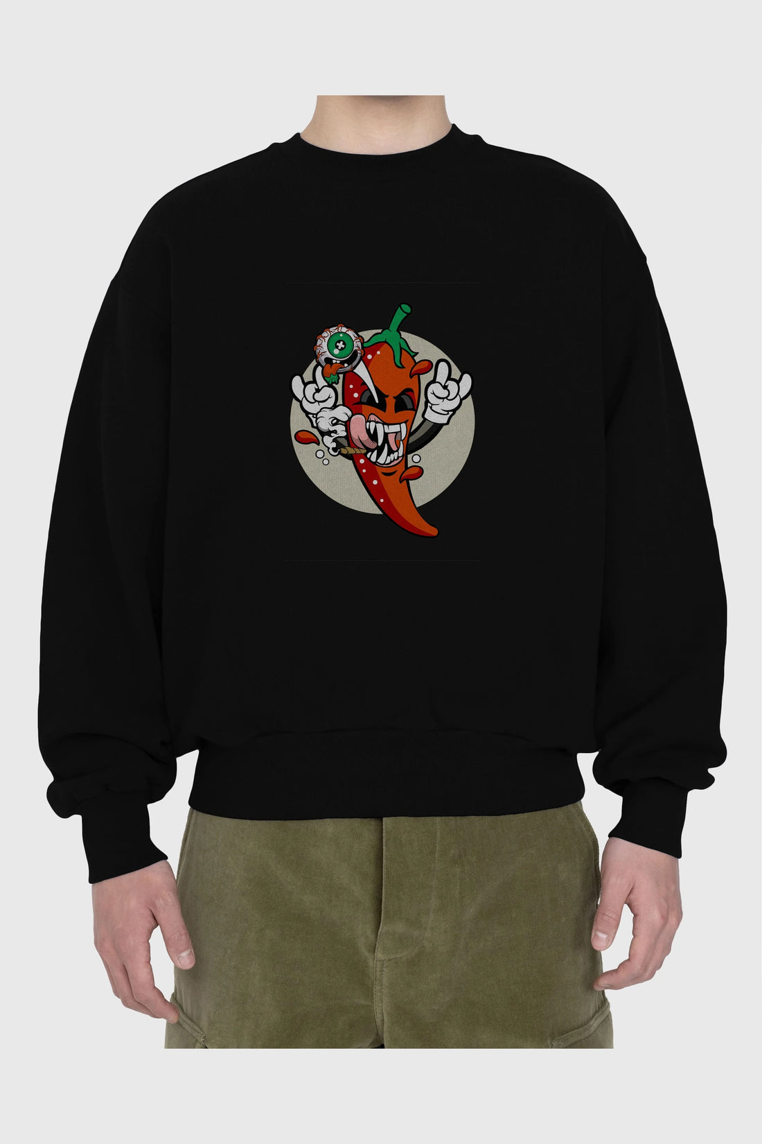 Chili Monster Ön Baskılı Oversize Sweatshirt Erkek Kadın Unisex