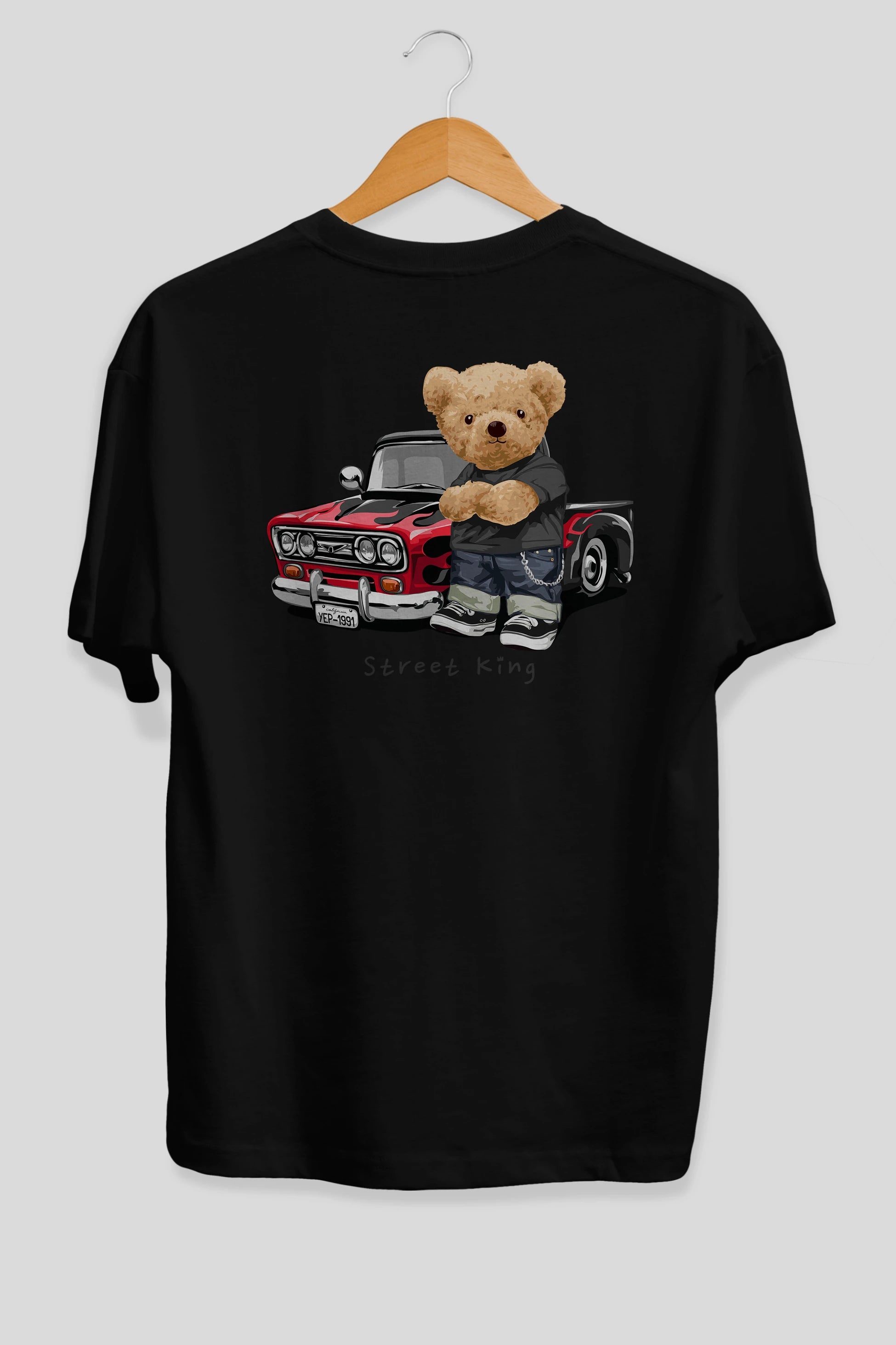 Teddy Bear Street King Arka Baskılı Oversize t-shirt Erkek Kadın Unisex %100 Pamuk