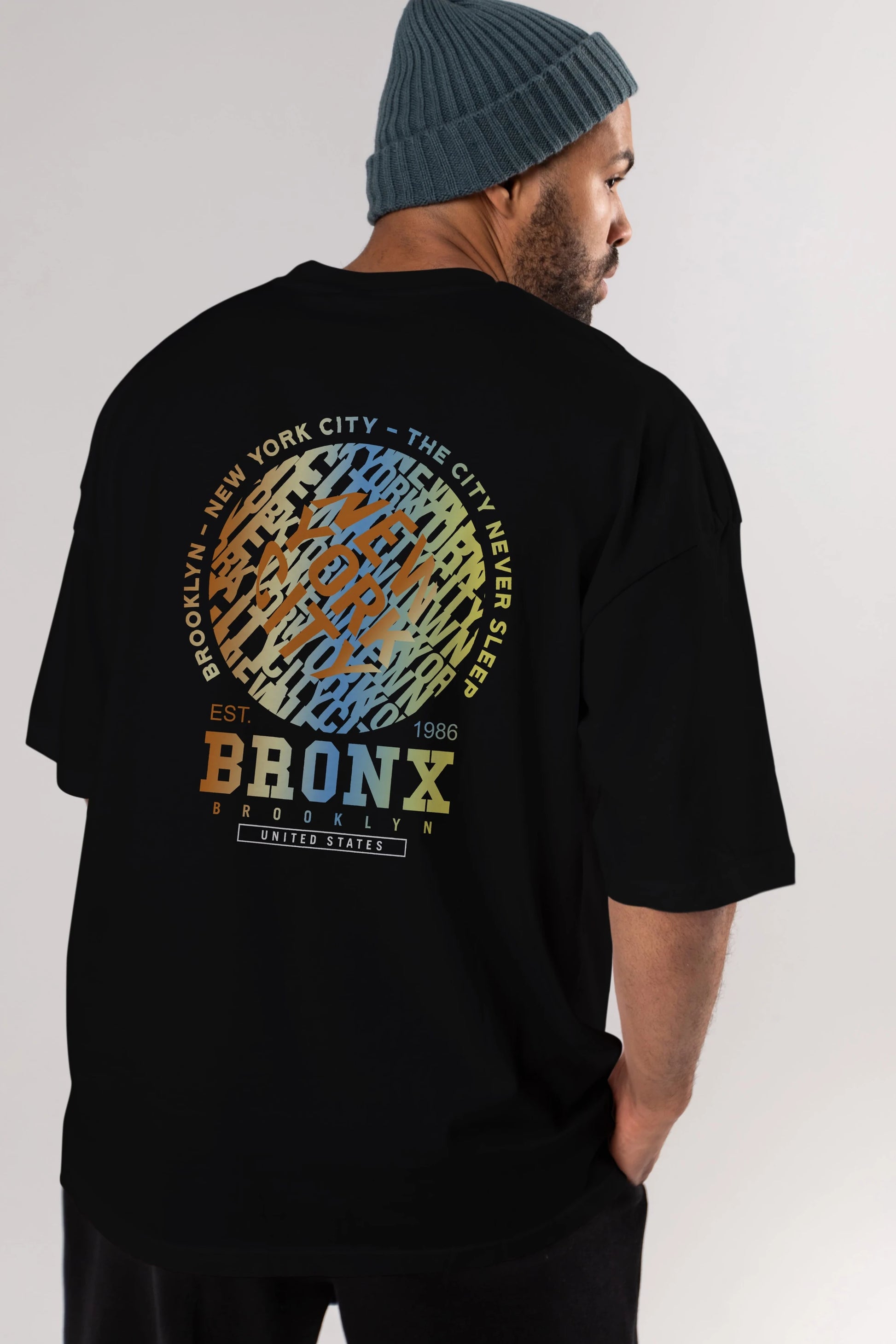 Brooklyn and New York City Arka Baskılı Oversize t-shirt Erkek Kadın Unisex