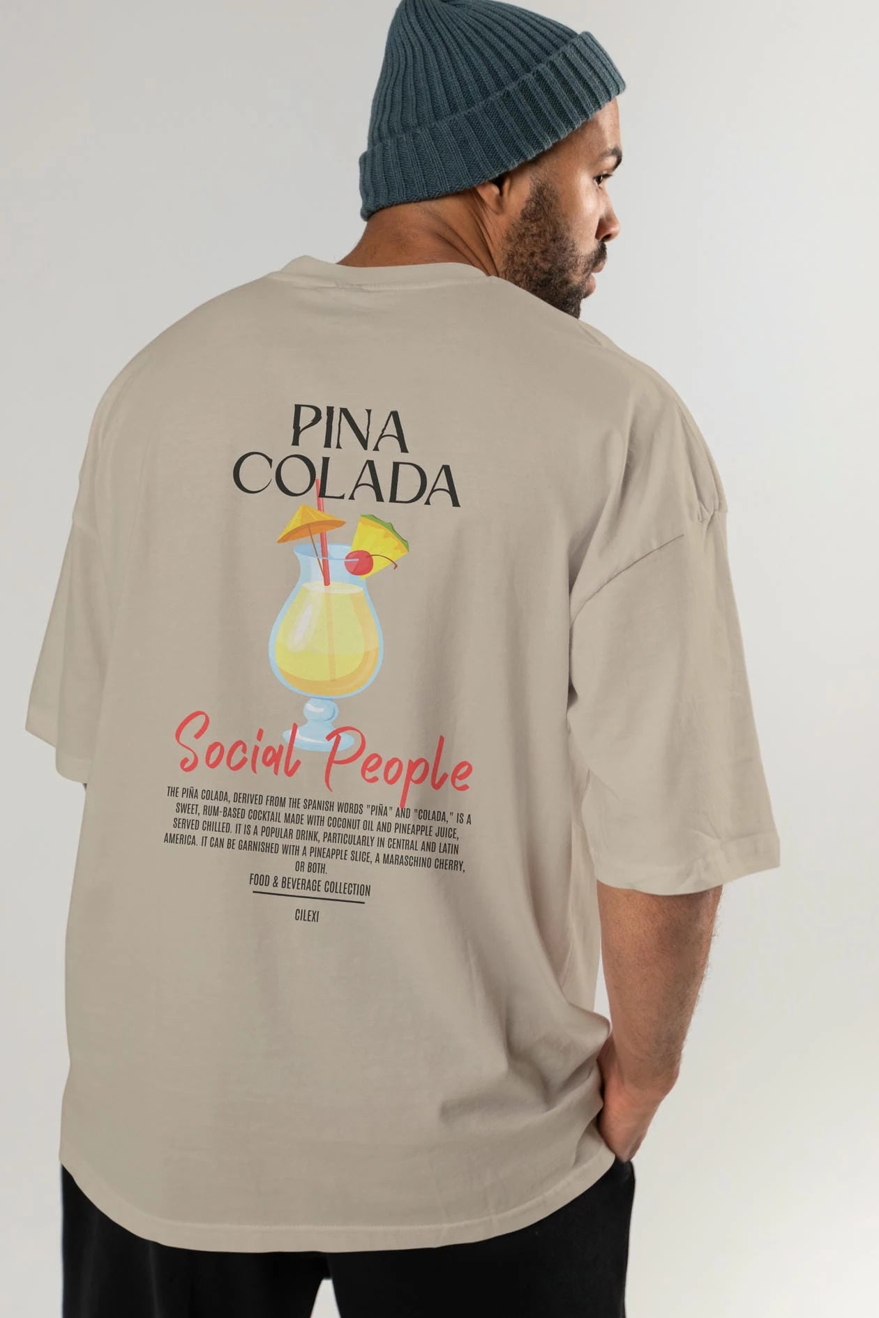 Pına Colada Kokteyl Serisi Baskılı Oversize t-shirt Erkek Kadın Unisex %100 Pamuk Bisiklet Yaka tişort