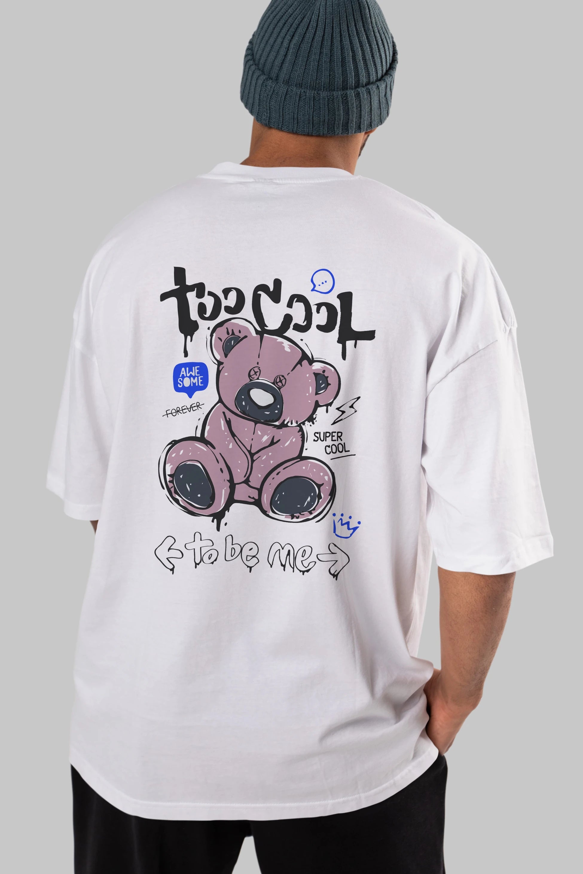 Too Cool Bear Arka Baskılı Oversize t-shirt Erkek Kadın Unisex