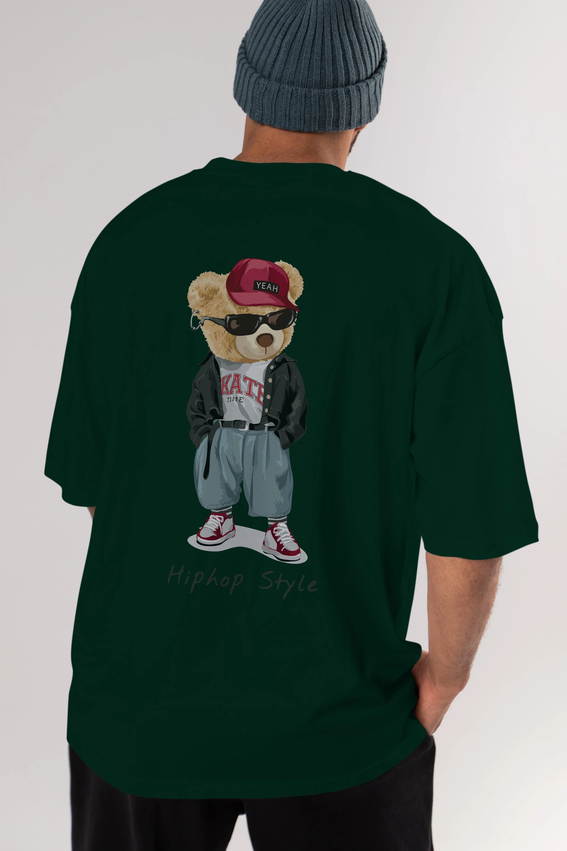 Teddy Bear Hiphop Style Arka Baskılı Oversize t-shirt Erkek Kadın Unisex %100 Pamuk