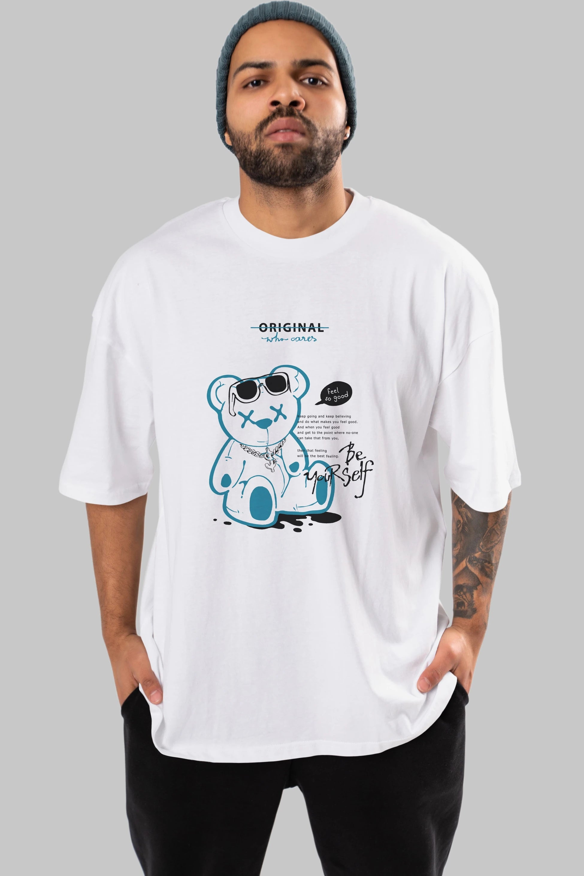 Feel So Good Bear Ön Baskılı Oversize t-shirt Erkek Kadın Unisex