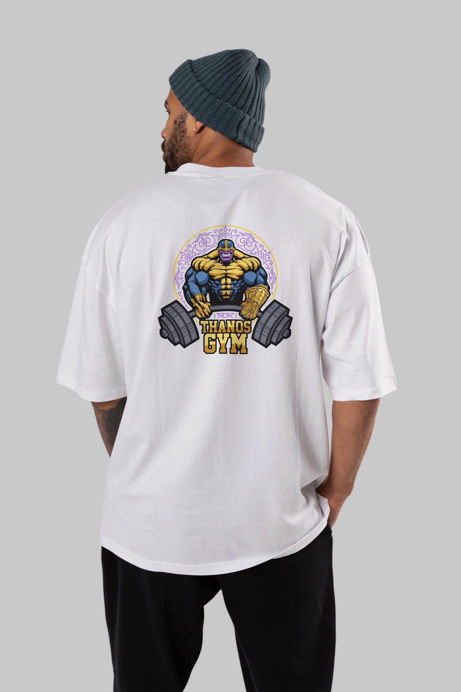 Thanos GYM Arka Baskılı Oversize t-shirt Erkek Kadın Unisex %100 Pamuk Bisiklet Yaka tişort