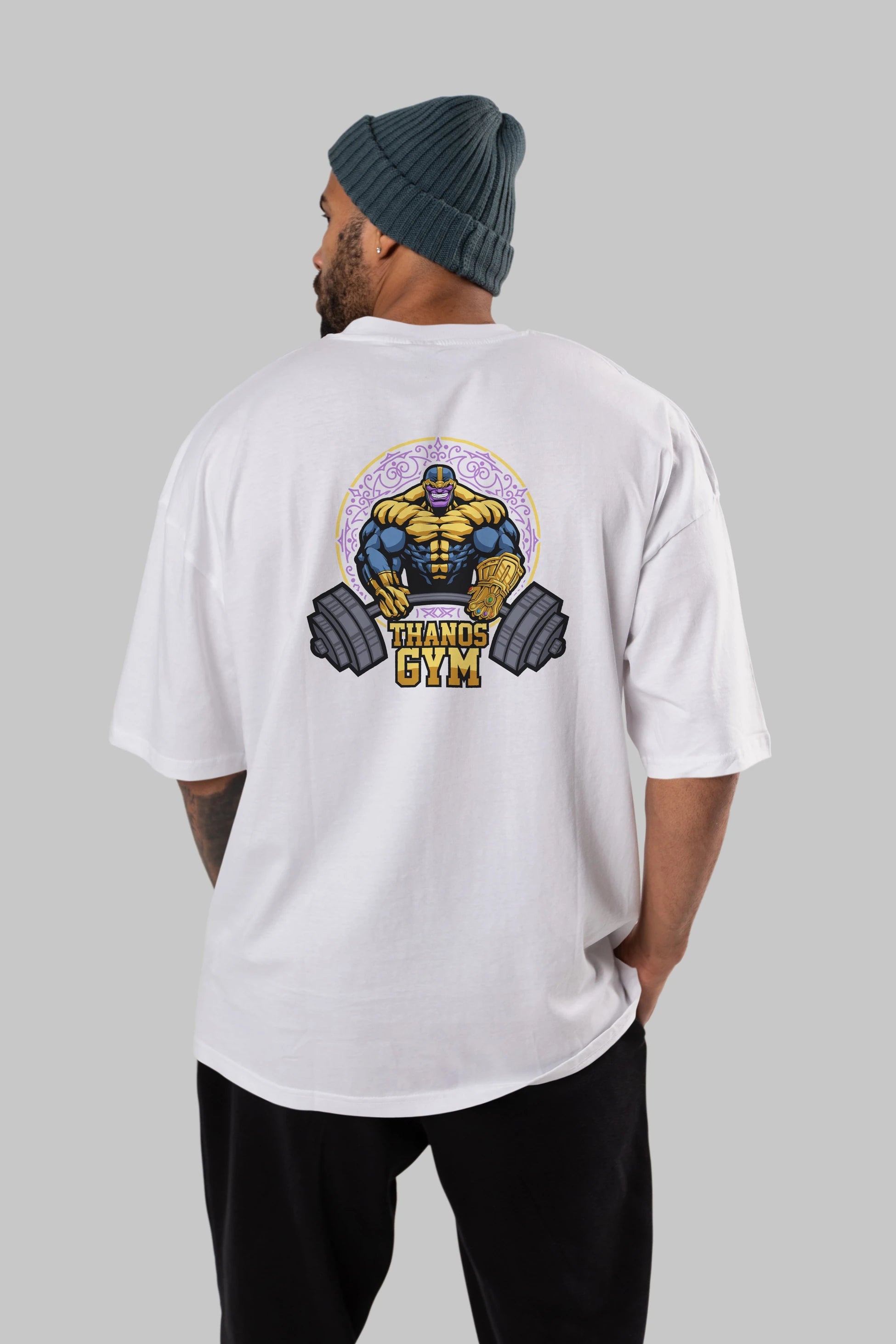 Thanos GYM Arka Baskılı Oversize t-shirt Erkek Kadın Unisex %100 Pamuk Bisiklet Yaka tişort