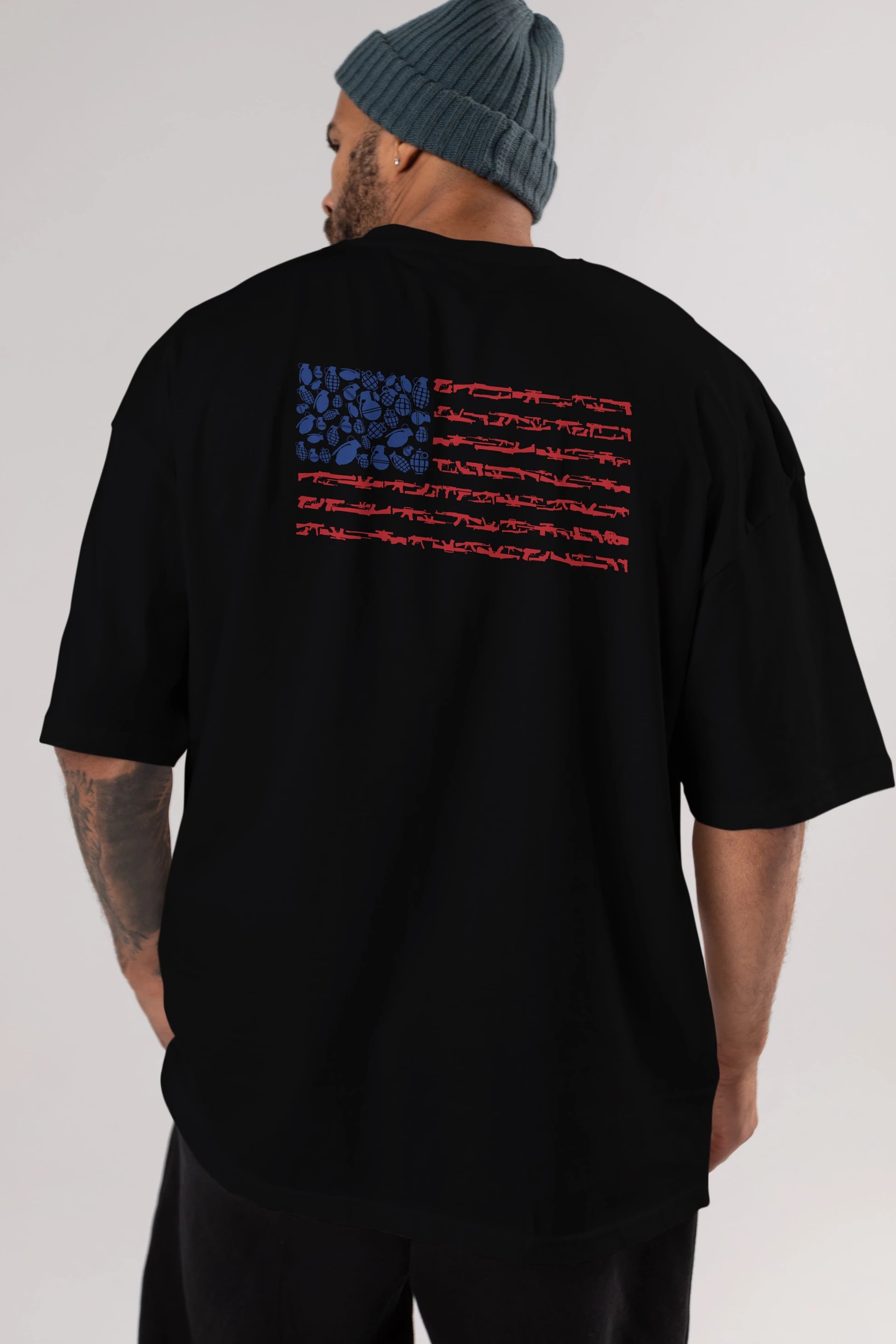 Weapon Flag Arka Baskılı Oversize t-shirt %100 pamuk Erkek Kadın Unisex