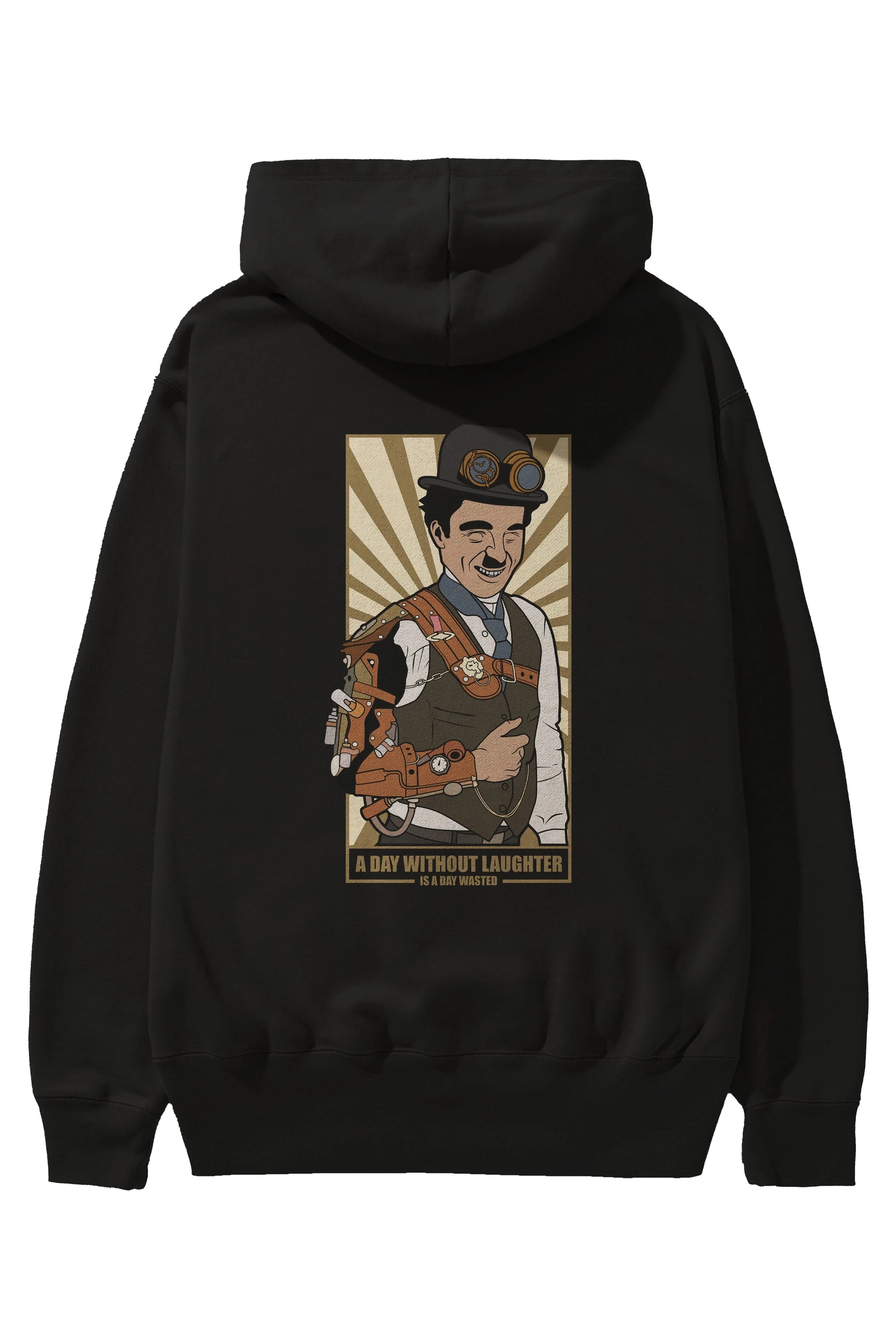 Steampunk Chaplin Arka Baskılı Hoodie Oversize Kapüşonlu Sweatshirt Erkek Kadın Unisex