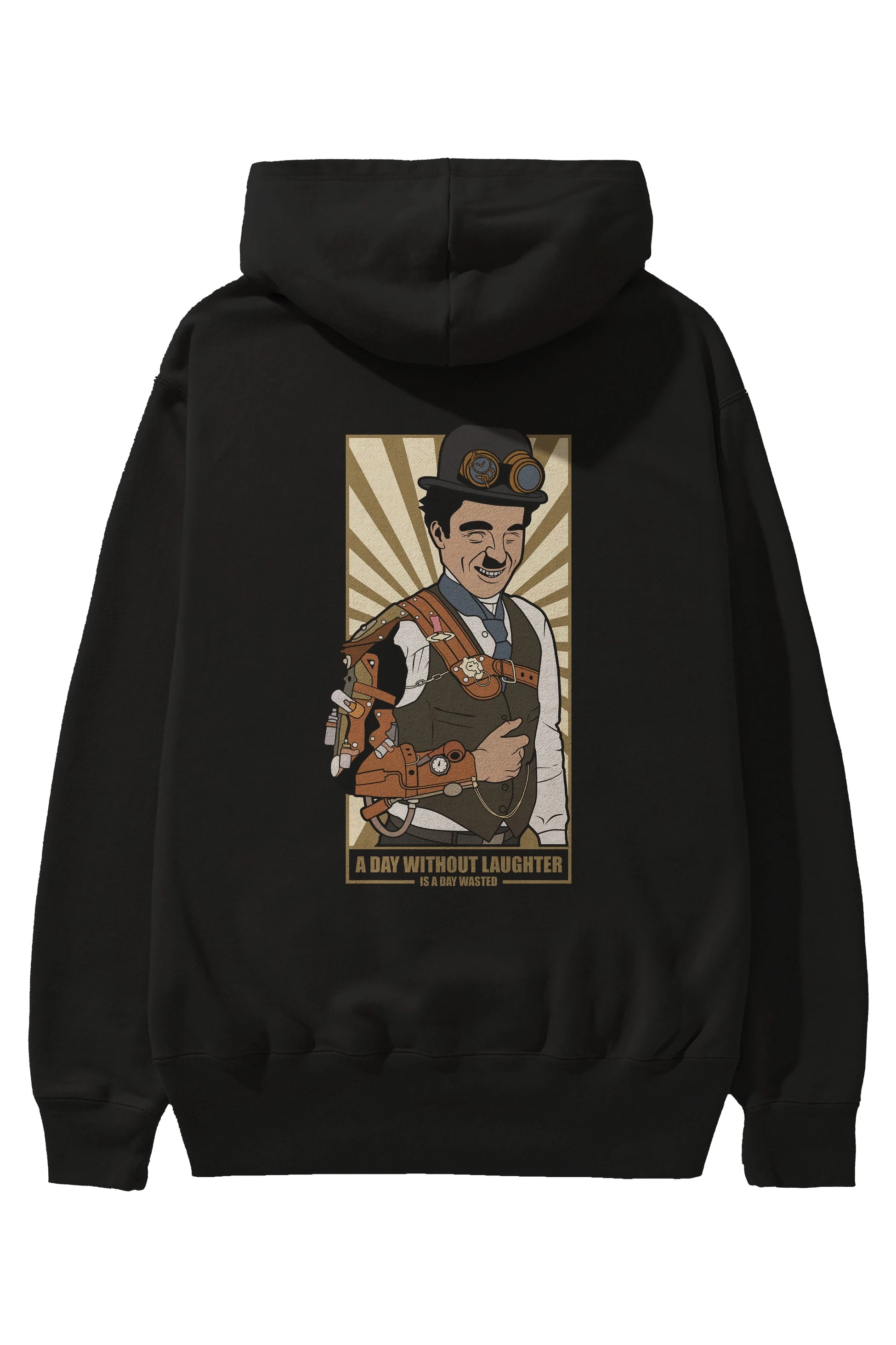 Steampunk Chaplin Arka Baskılı Hoodie Oversize Kapüşonlu Sweatshirt Erkek Kadın Unisex