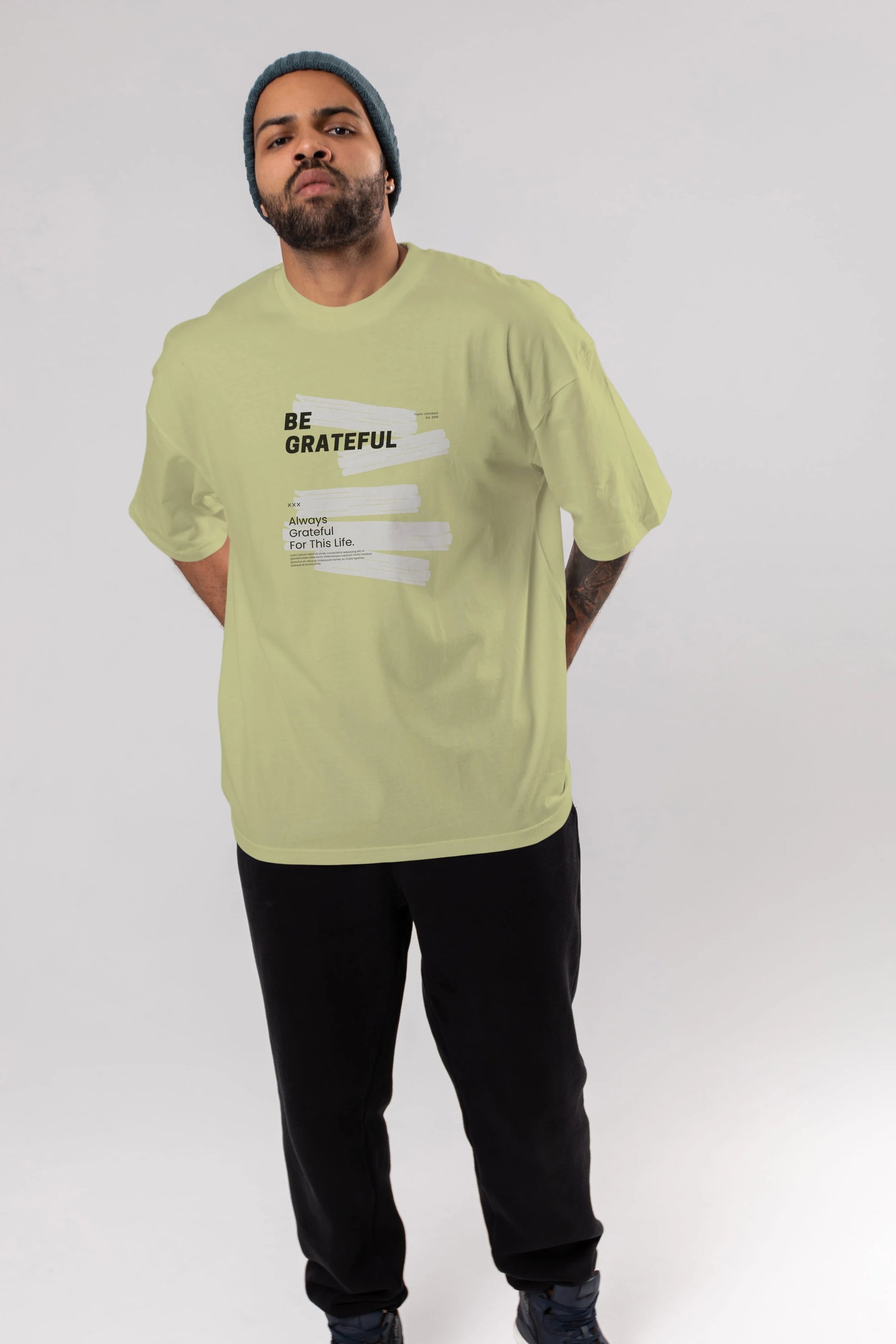 Be Grateful Yazılı Ön Baskılı Oversize t-shirt Erkek Kadın Unisex