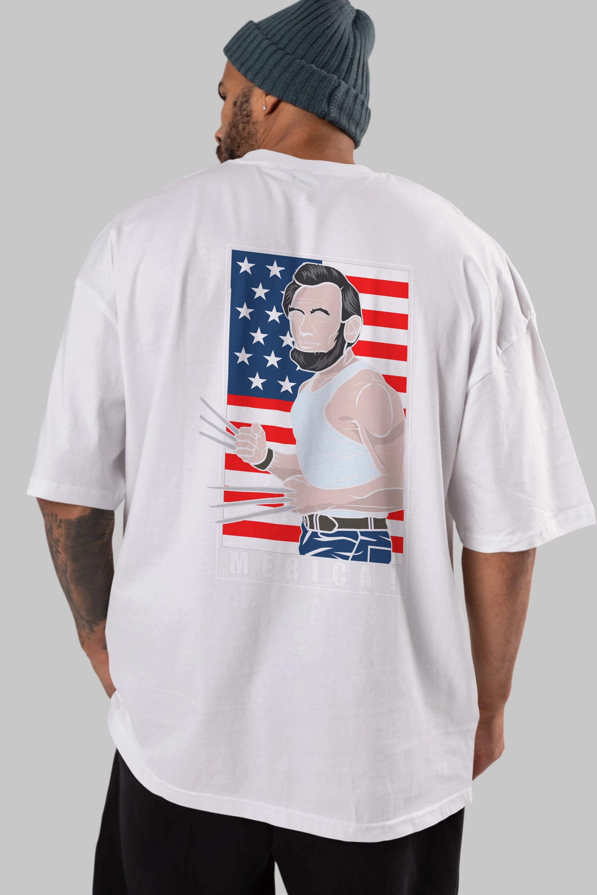 Wolverlincoln Arka Baskılı Oversize t-shirt Erkek Kadın Unisex %100 Pamuk tişort