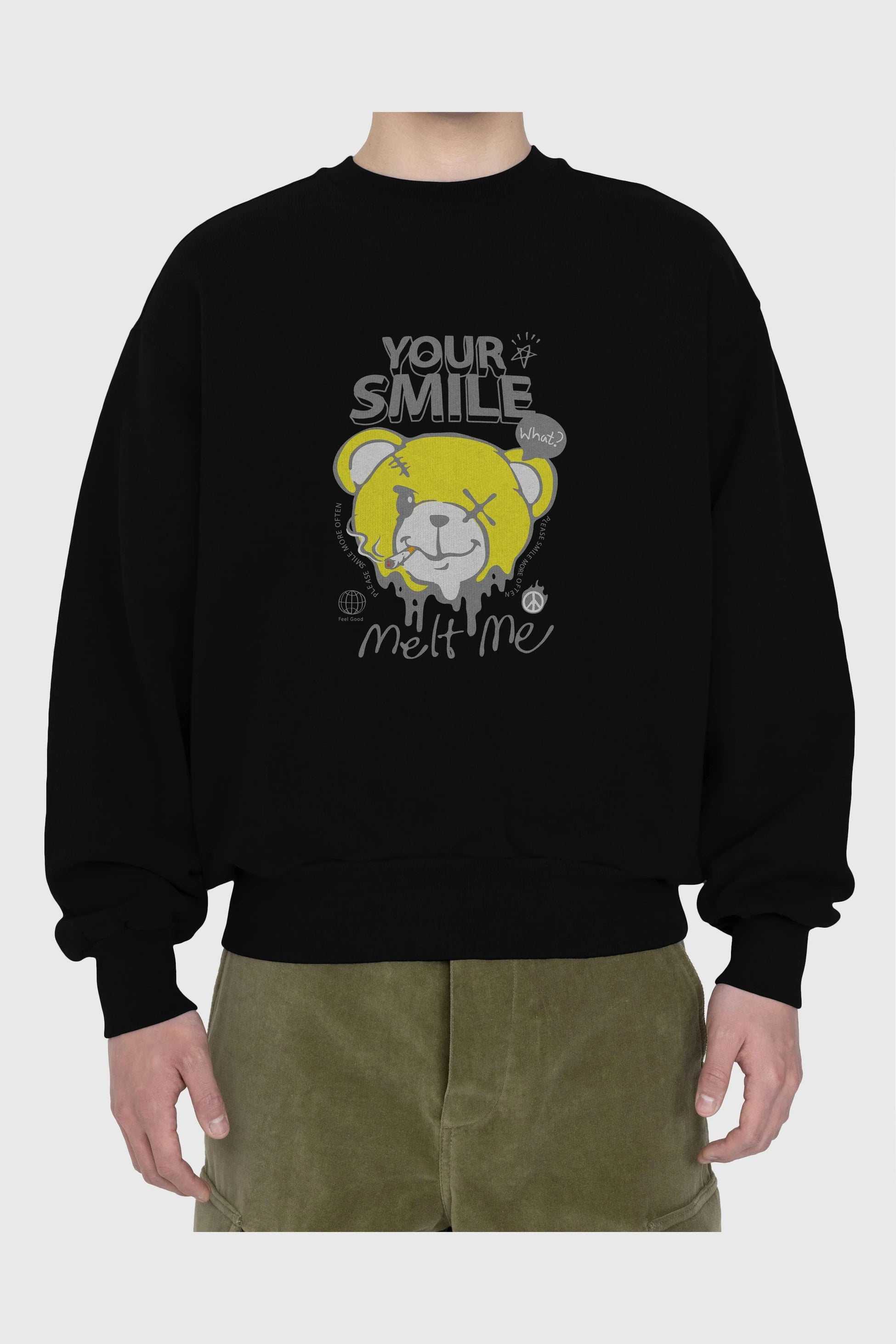 Your Smile Bear Ön Baskılı Oversize Sweatshirt Erkek Kadın Unisex