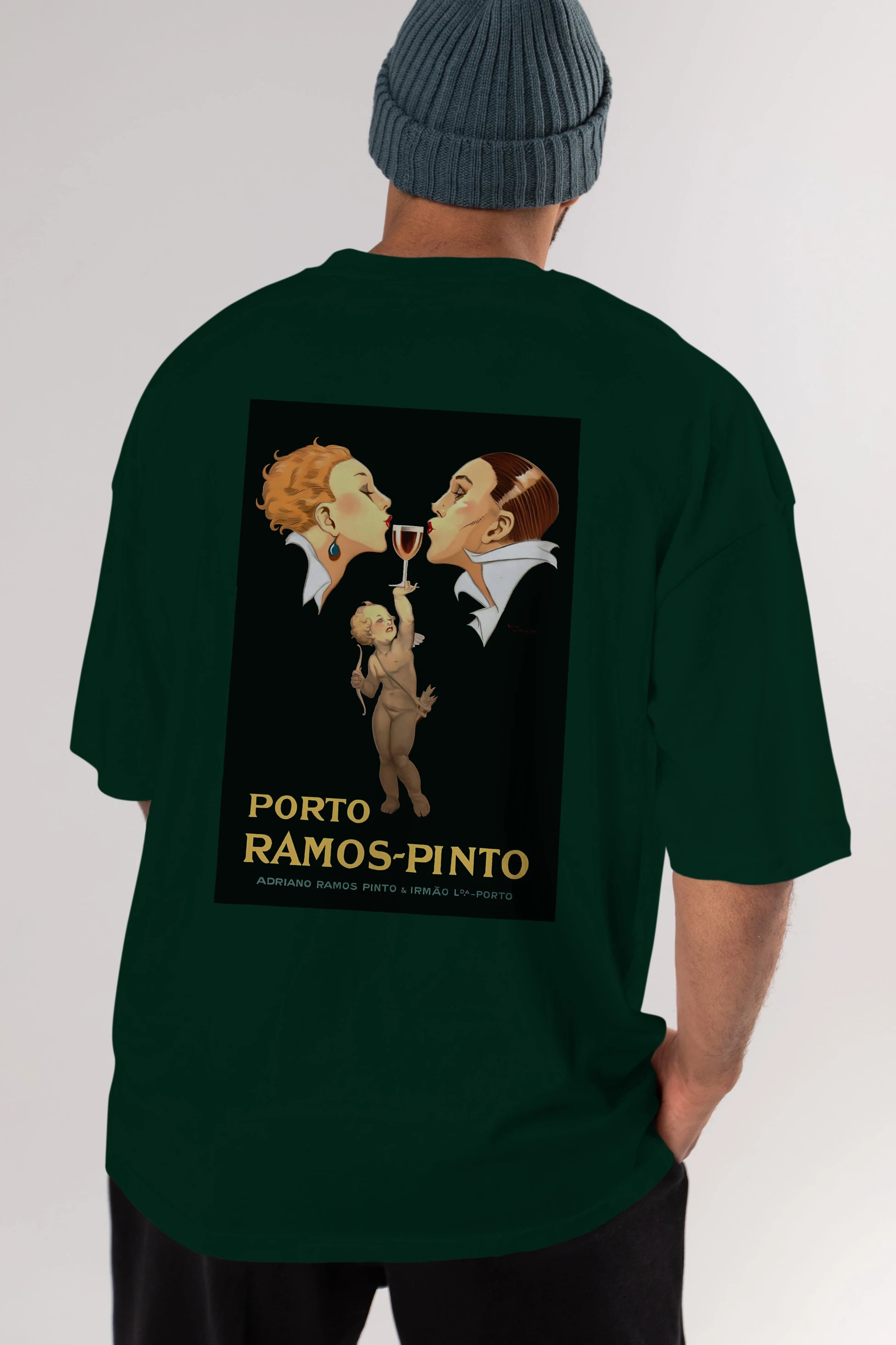 Porto Ramos Pinto Arka Baskılı Oversize t-shirt Erkek Kadın Unisex %100 Pamuk Bisiklet Yaka tişort