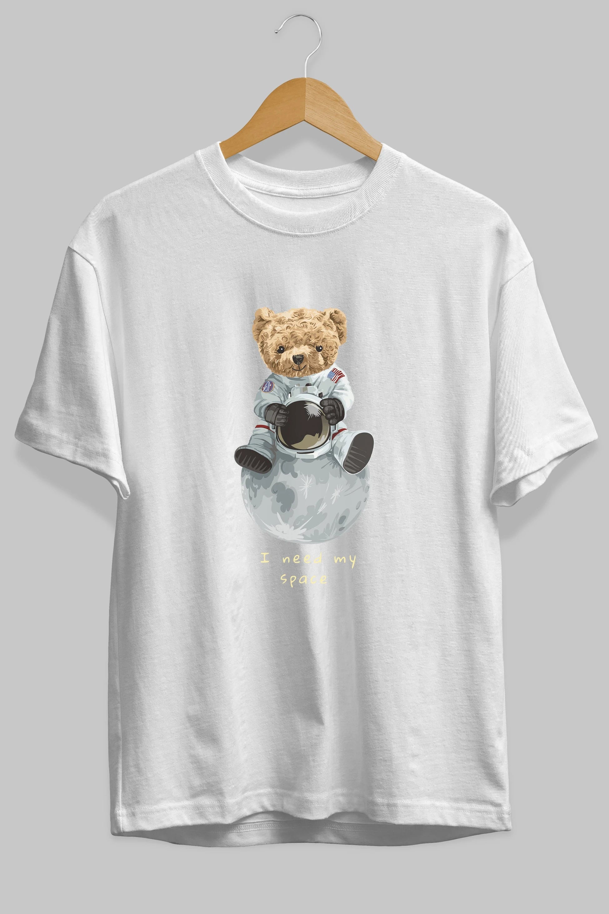 Teddy Bear I Need My Space Ön Baskılı Oversize t-shirt Erkek Kadın Unisex %100 Pamuk