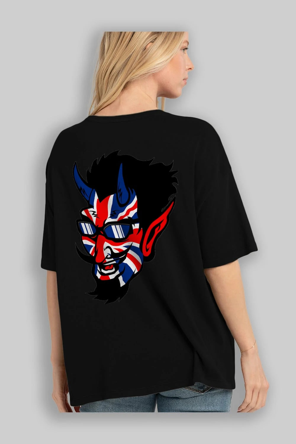 UK Devil Arka Baskılı Oversize t-shirt Erkek Kadın Unisex %100 Pamuk tişort