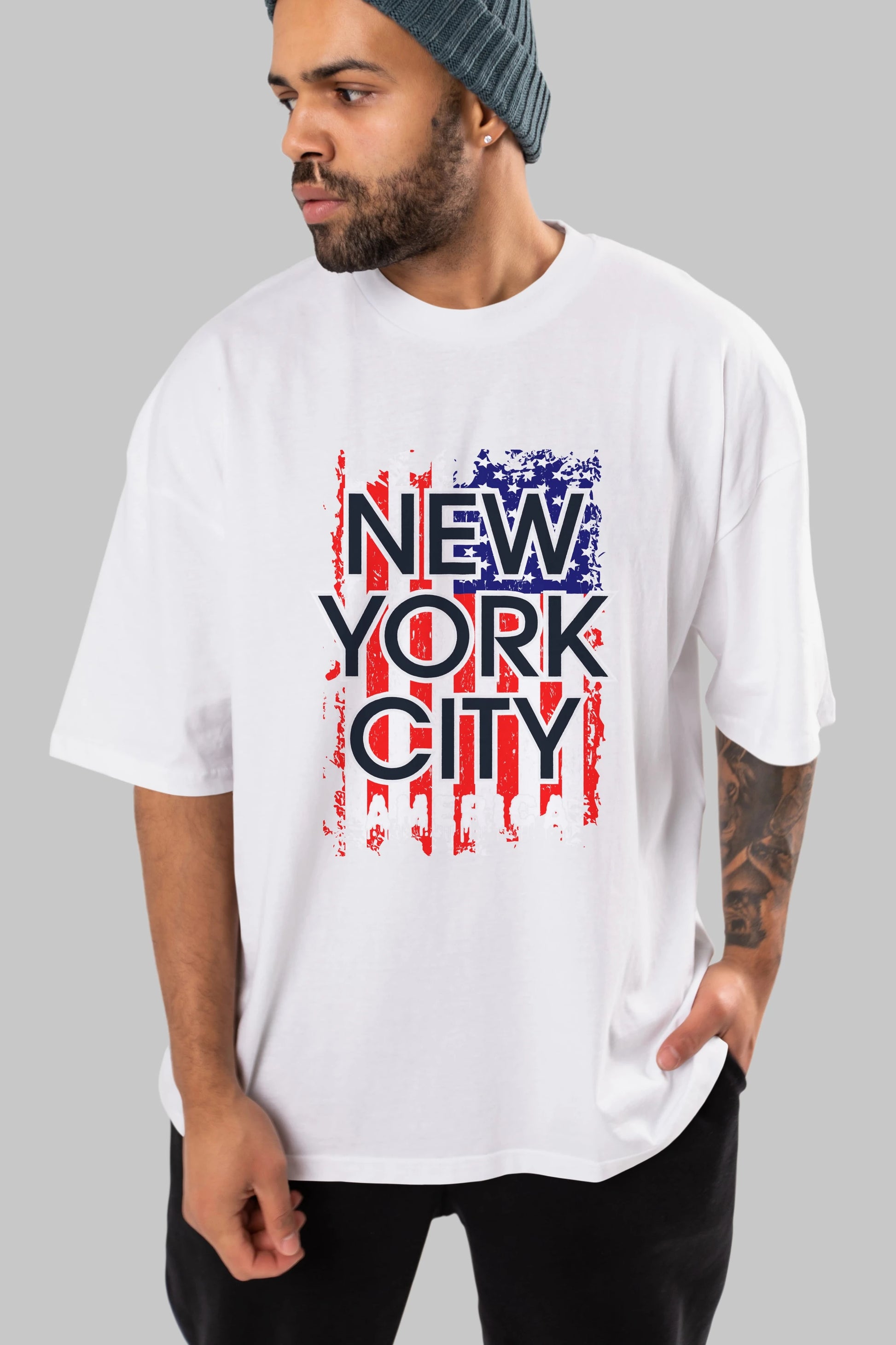 New York City 2 Ön Baskılı Oversize t-shirt Erkek Kadın Unisex