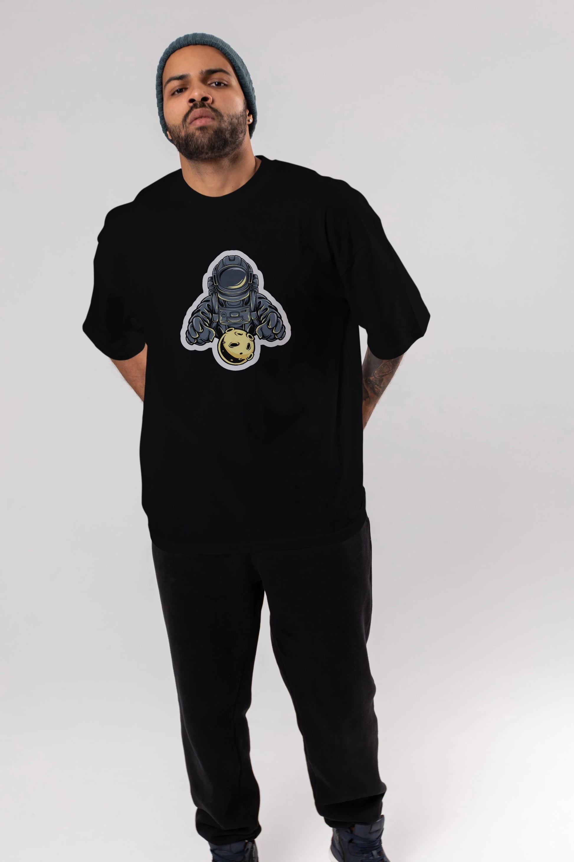 Astromoon sticker Ön Baskılı Oversize t-shirt Erkek Kadın Unisex