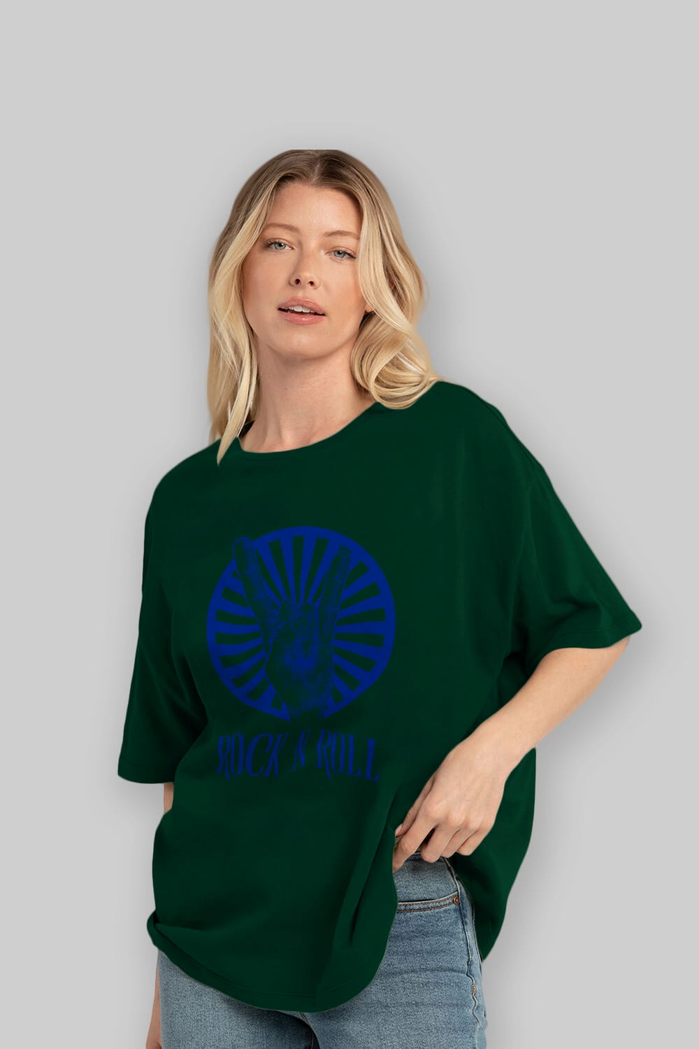 Rock N Roll Yazılı Ön Baskılı Oversize t-shirt Erkek Kadın Unisex