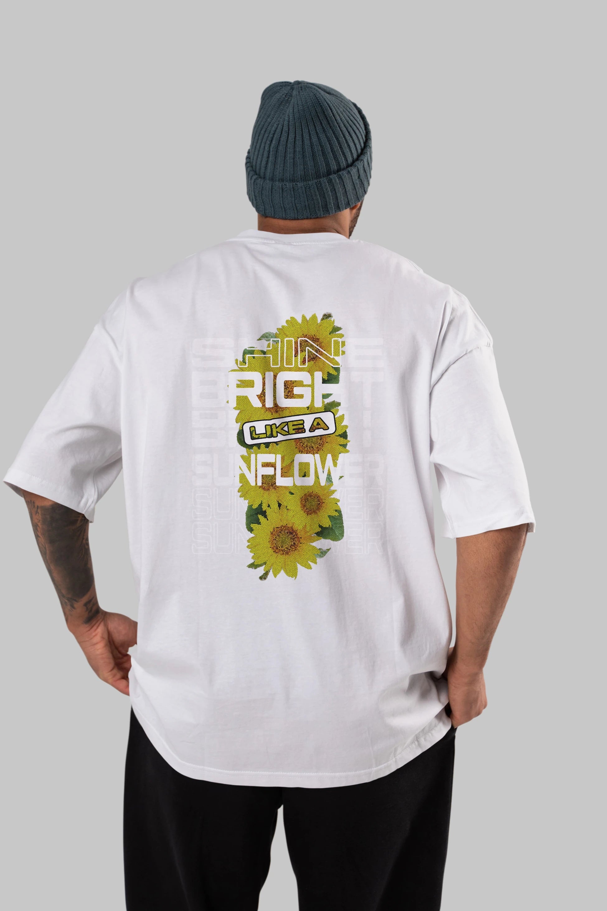 Shine bright like a sunflower Arka Baskılı Oversize t-shirt Erkek Kadın Unisex