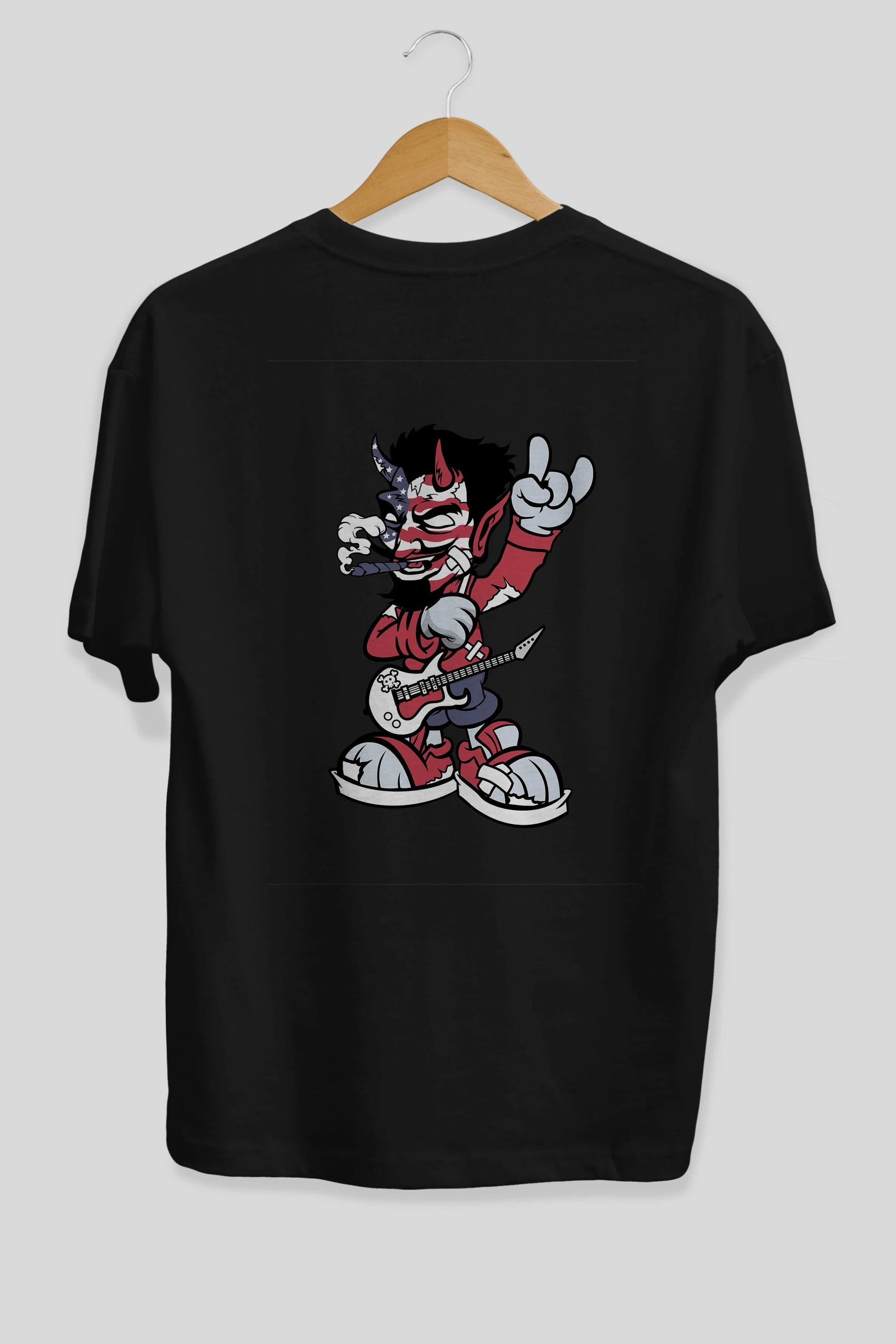American Devil Rockstar Arka Baskılı Oversize t-shirt Erkek Kadın Unisex %100 Pamuk tişort