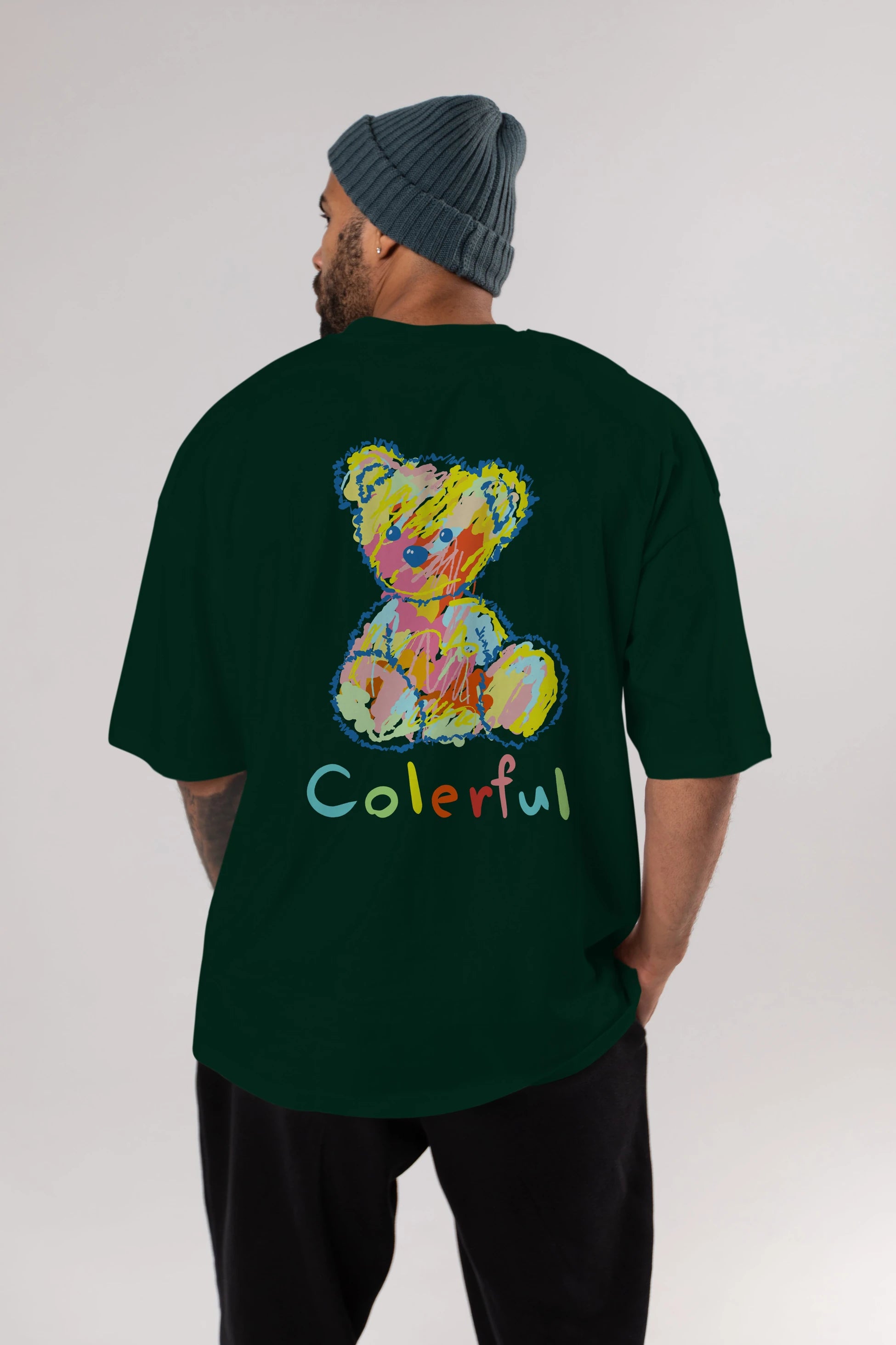 Colerful Bear Arka Baskılı Oversize t-shirt Erkek Kadın Unisex