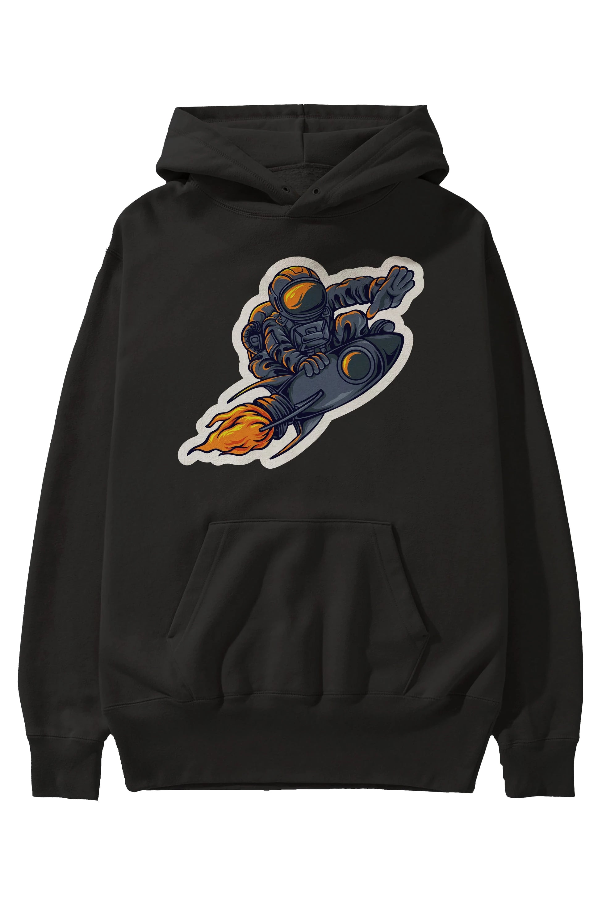Astrocket Illustration Sticker Ön Baskılı Hoodie Oversize Kapüşonlu Sweatshirt Erkek Kadın Unisex