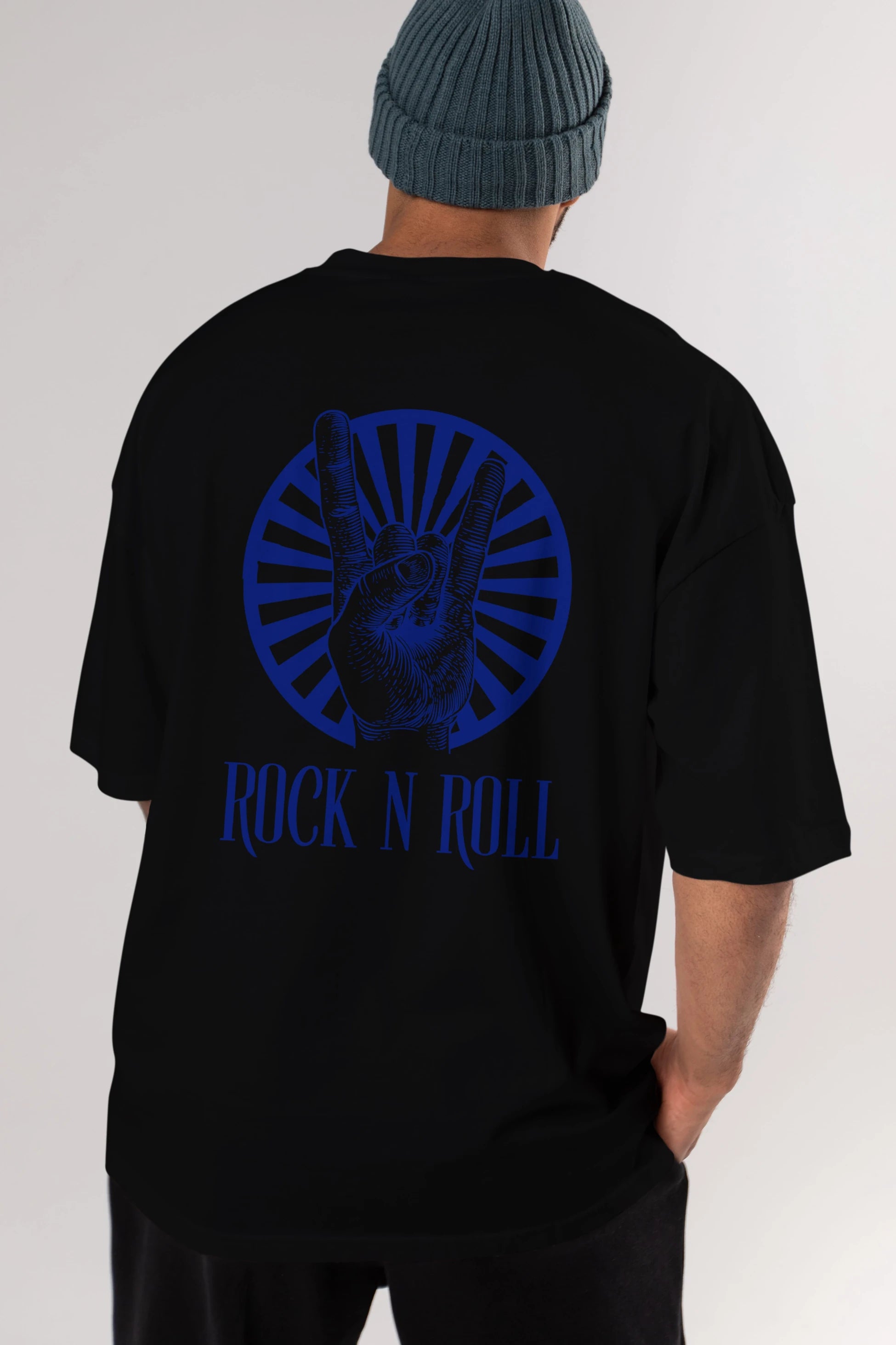 Rock N Roll Yazılı Arka Baskılı Oversize t-shirt Erkek Kadın Unisex