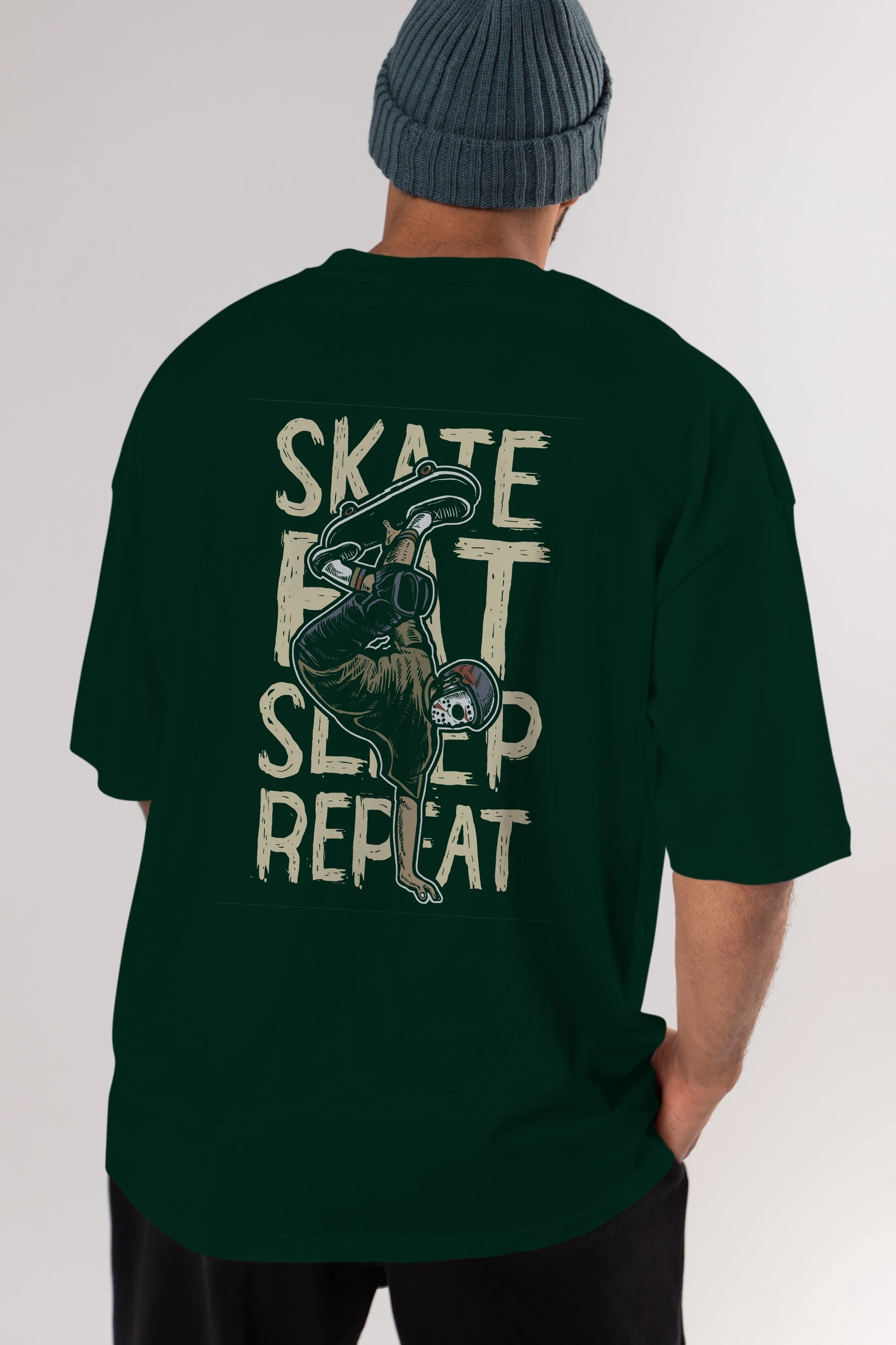 Skate Eat Sleep Repeat Arka Baskılı Oversize t-shirt Erkek Kadın Unisex %100 Pamuk