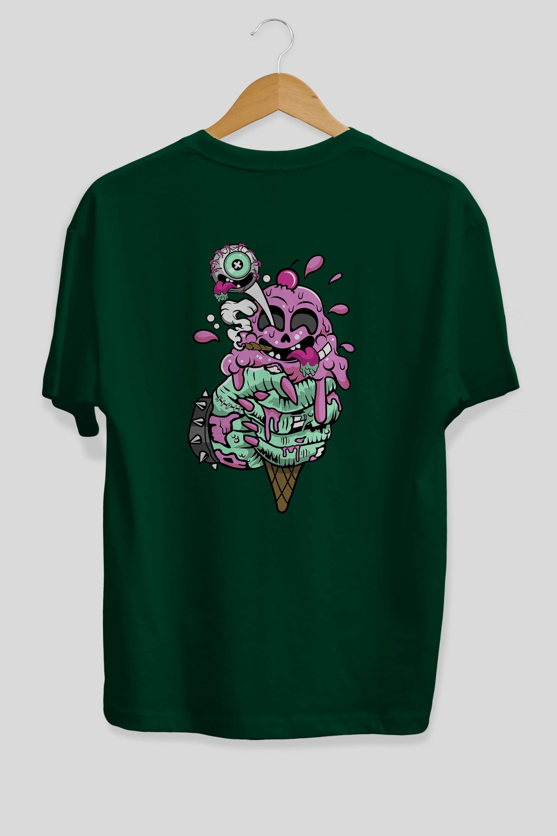 Ice Cream Zombie Arka Baskılı Oversize t-shirt Erkek Kadın Unisex %100 Pamuk tişort