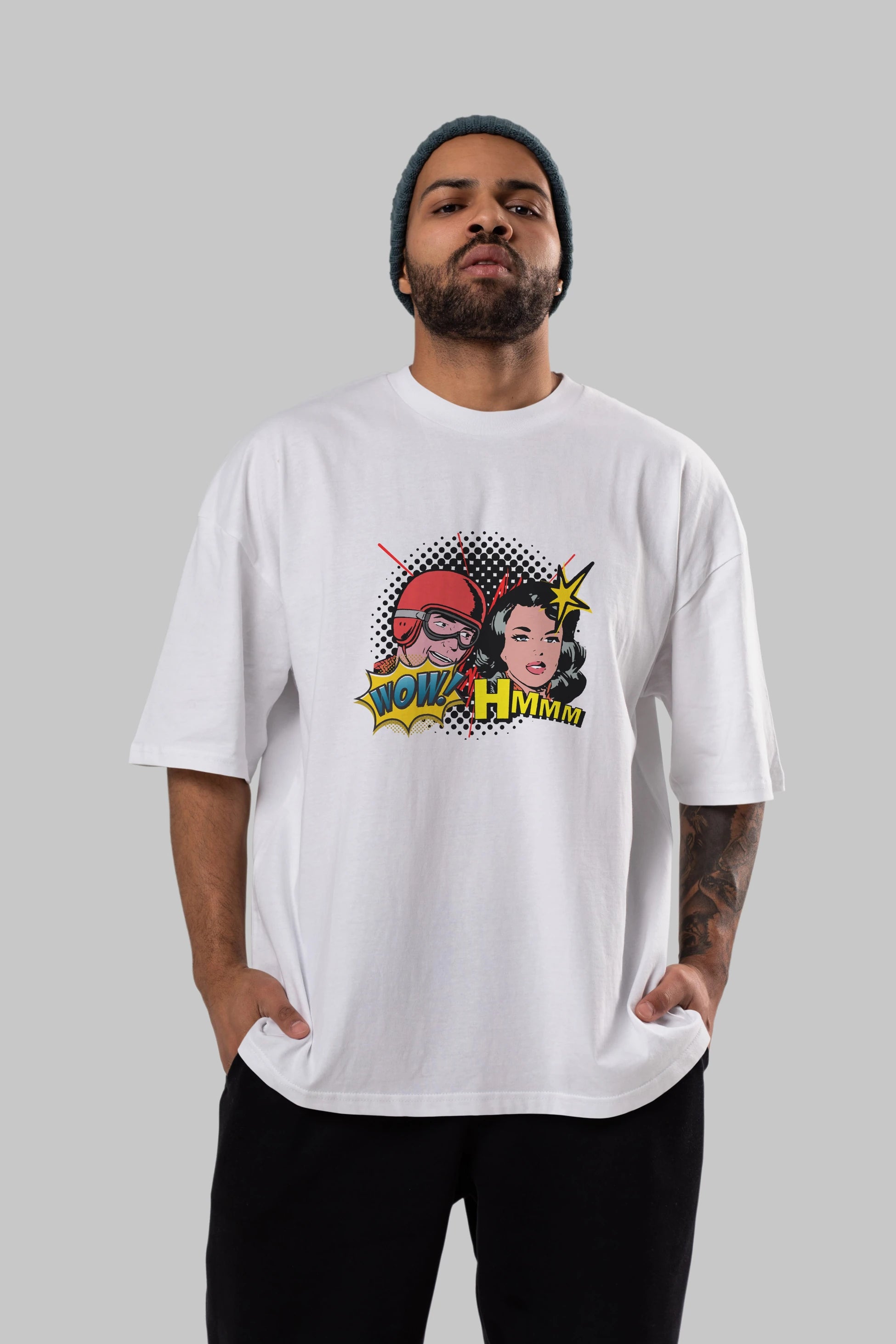 Comic Wow Yazılı Ön Baskılı Oversize t-shirt Erkek Kadın Unisex