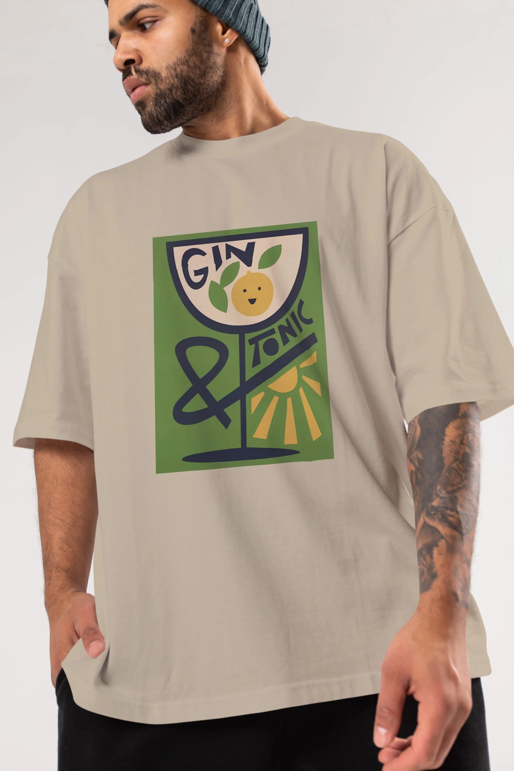 Gin Tonic 3 Ön Baskılı Oversize t-shirt Erkek Kadın Unisex %100 Pamuk Bisiklet Yaka tişort