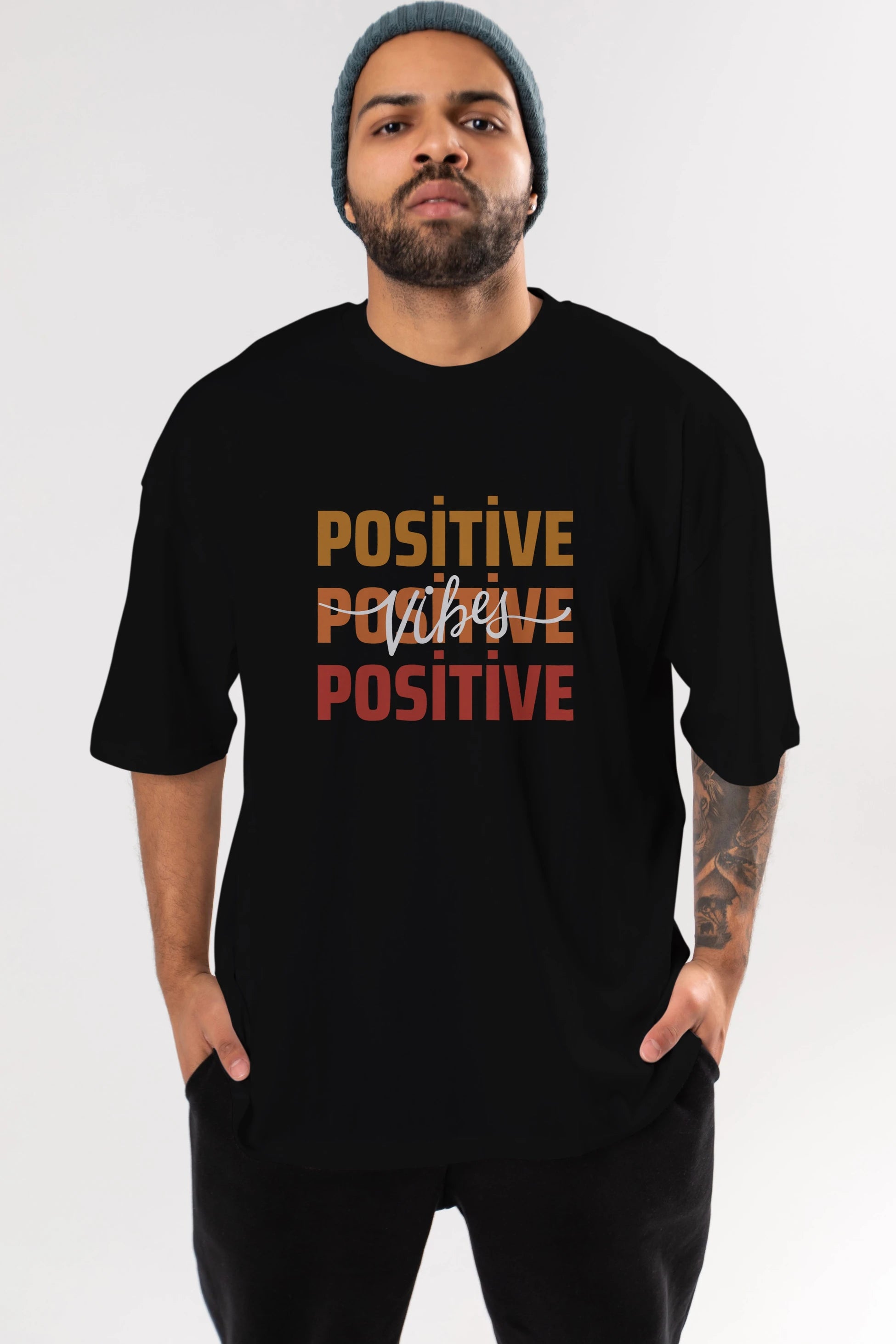 Positive Vibes 2 Ön Baskılı Oversize t-shirt Erkek Kadın Unisex