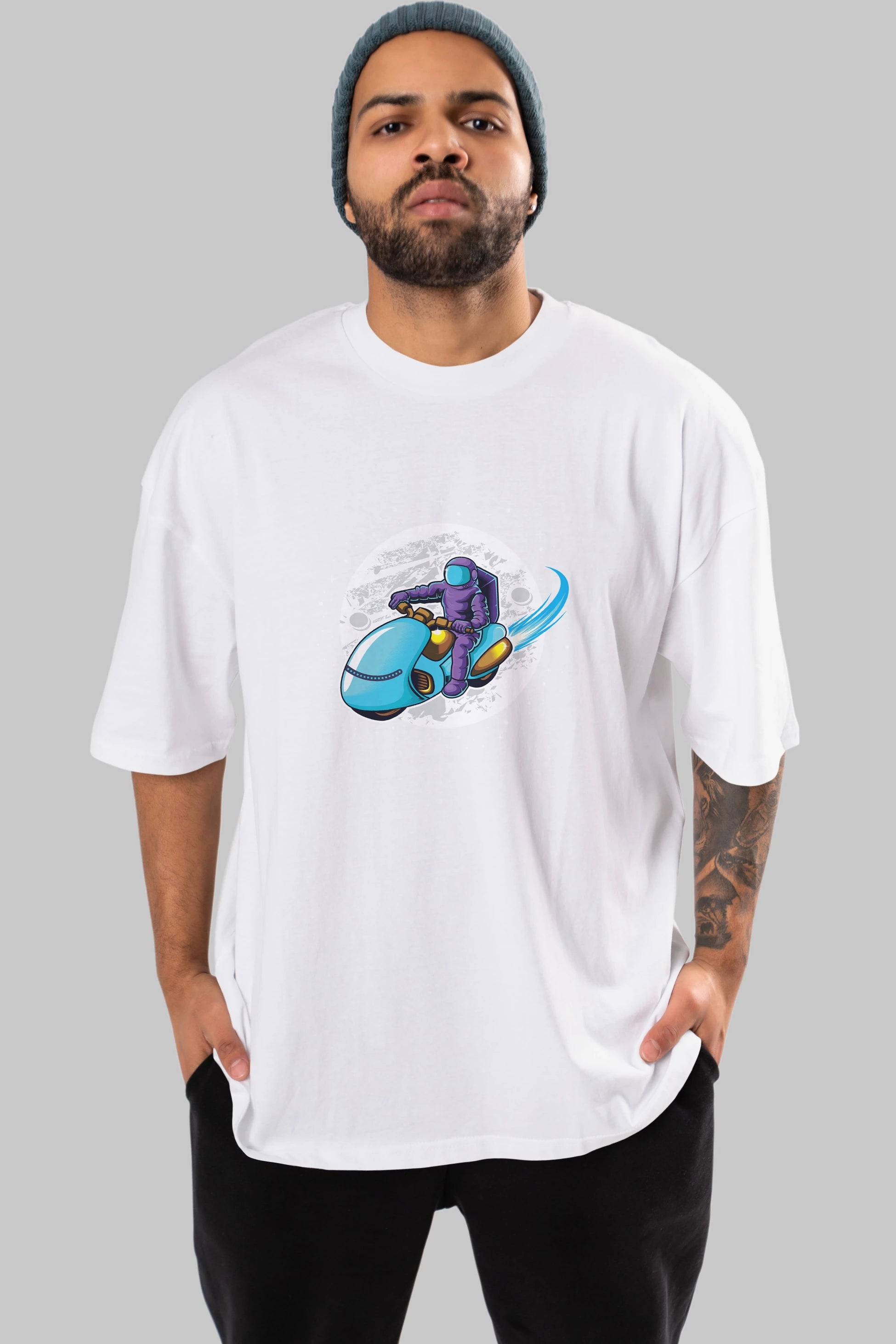 Astrorider in Space Ön Baskılı Oversize t-shirt Erkek Kadın Unisex
