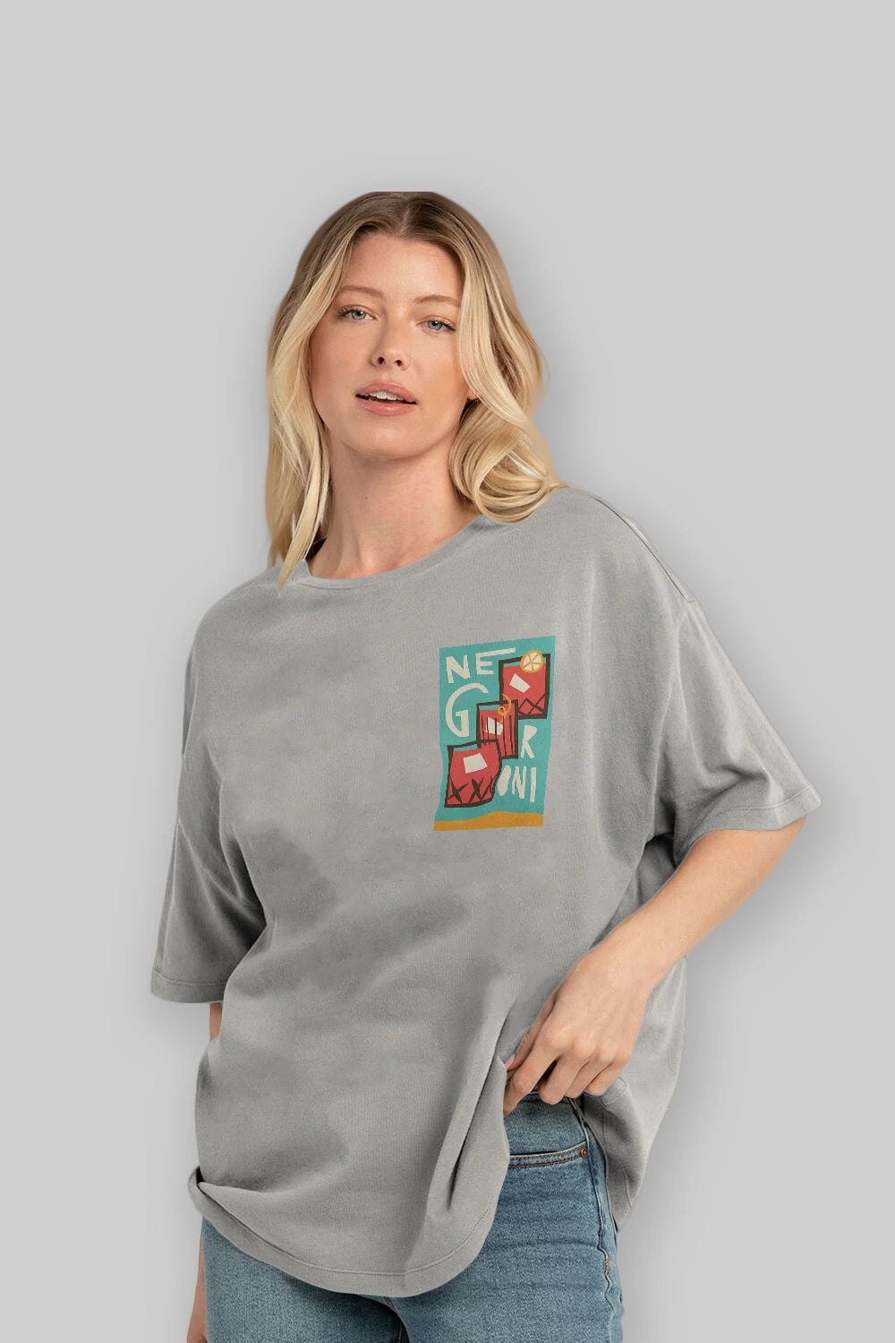 Negroni 3 Ön Sol Baskılı Oversize t-shirt Erkek Kadın Unisex %100 Pamuk Bisiklet Yaka tişort