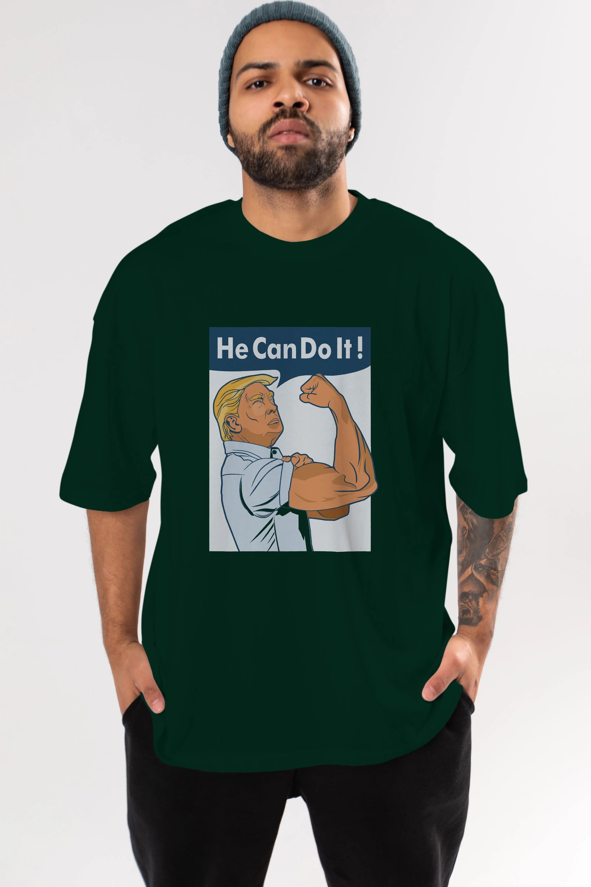 He Can Do It Trump Ön Baskılı Oversize t-shirt Erkek Kadın Unisex %100 Pamuk tişort
